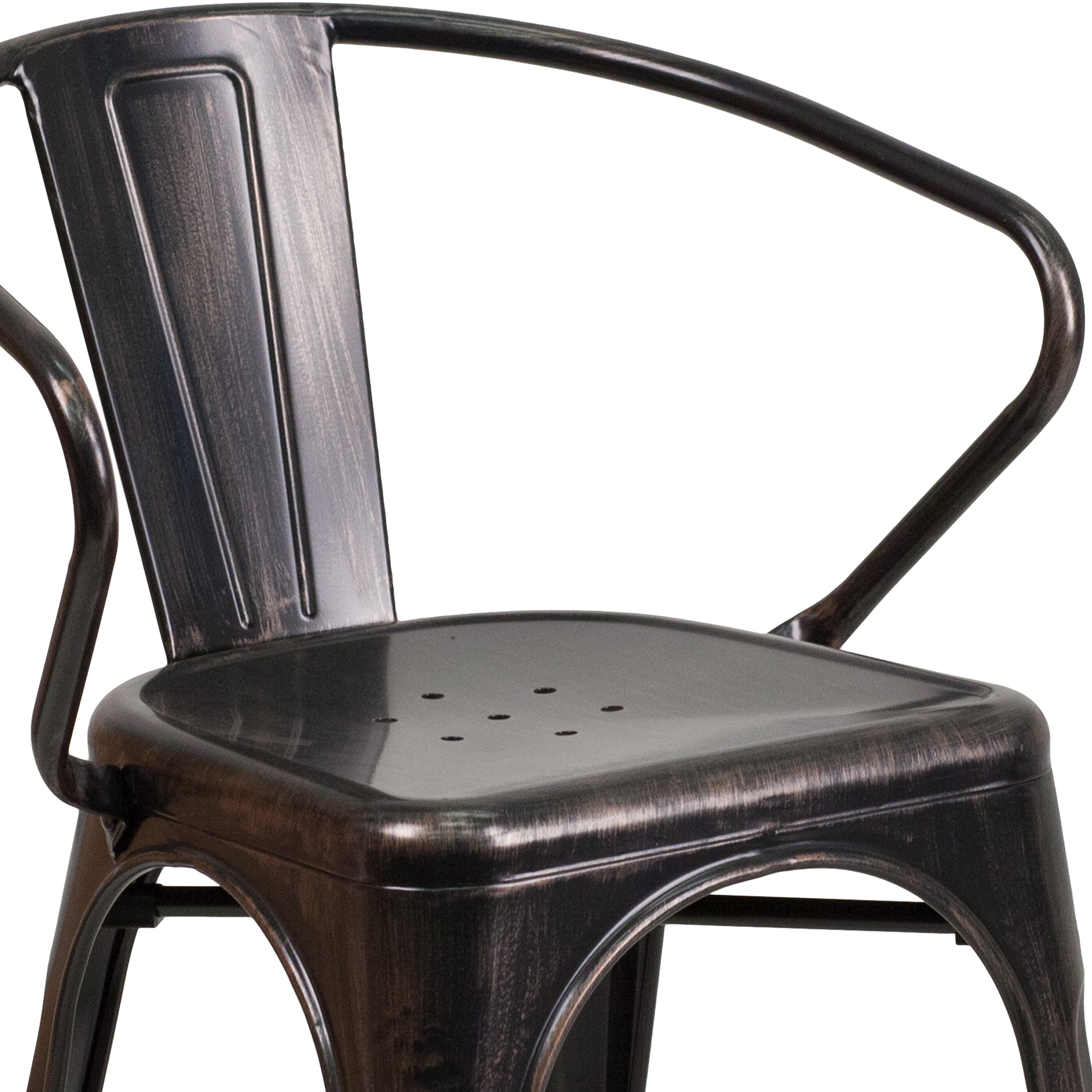 Luna Commercial Grade Black-Antique Gold Metal Indoor-Outdoor Chair with Arms
