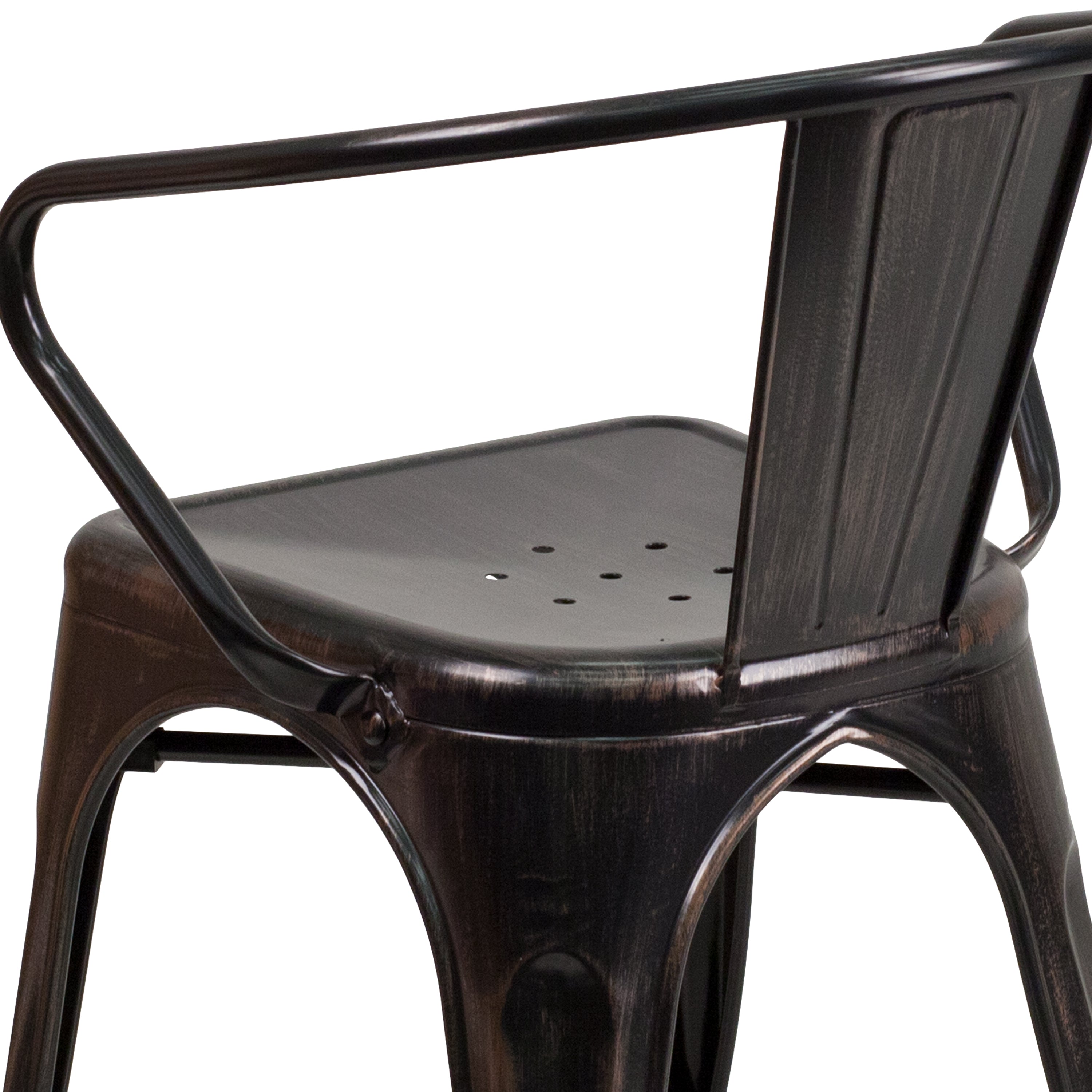 Luna Commercial Grade Black-Antique Gold Metal Indoor-Outdoor Chair with Arms