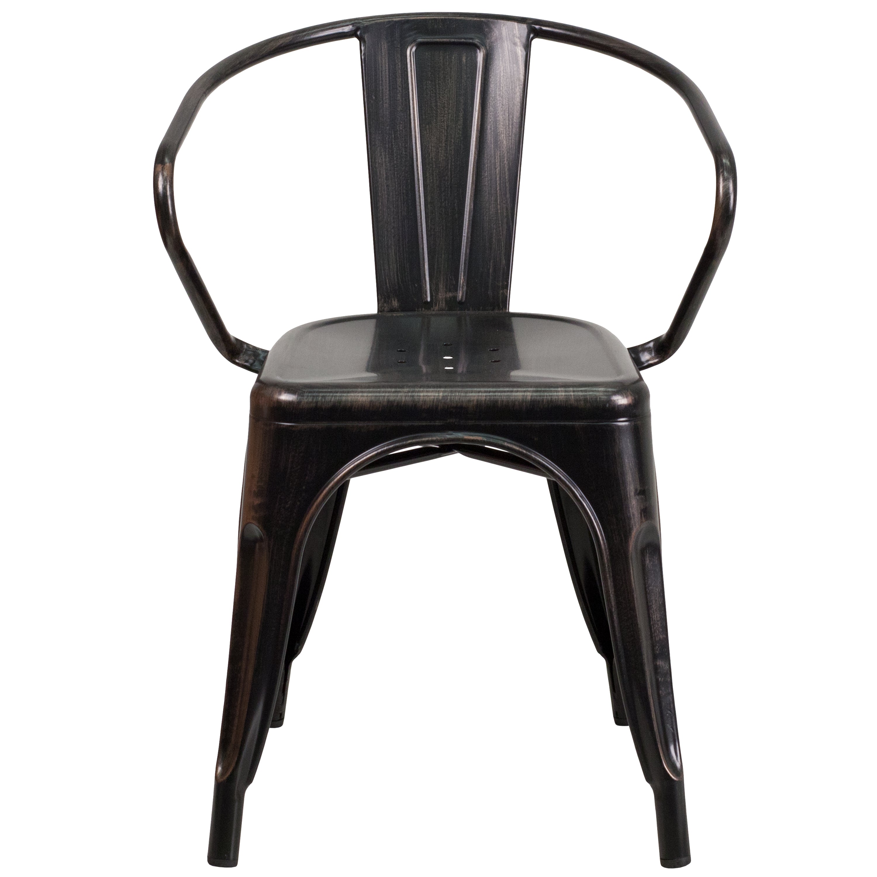 Luna Commercial Grade Black-Antique Gold Metal Indoor-Outdoor Chair with Arms