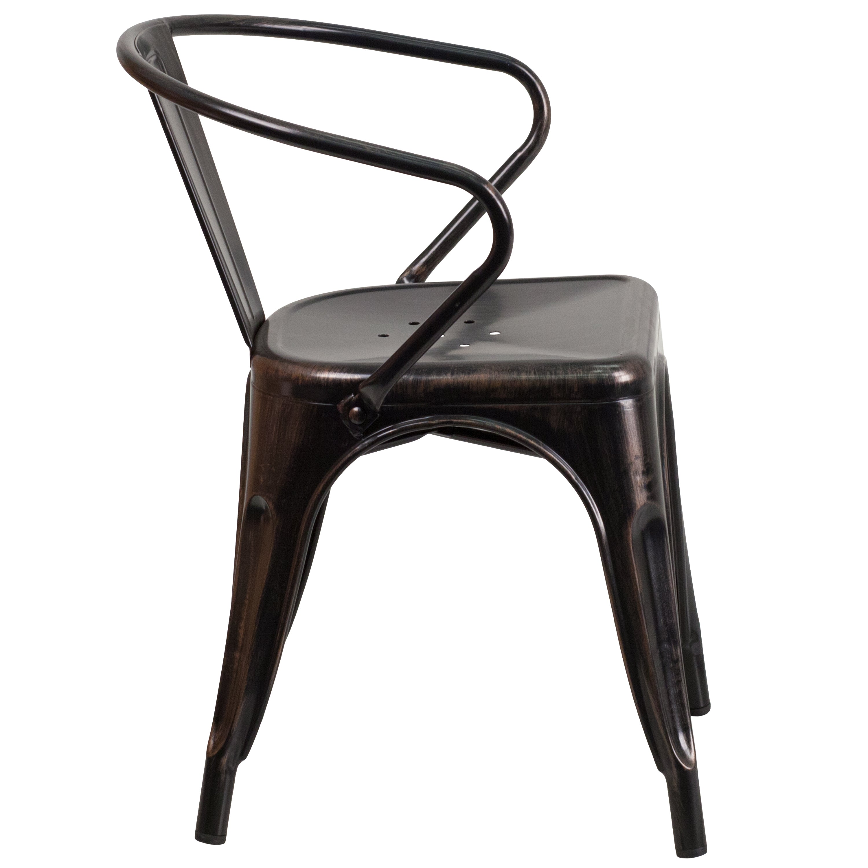 Owen Commercial Grade 23.75" Square Black-Antique Gold Metal Indoor-Outdoor Table Set with 2 Arm Chairs