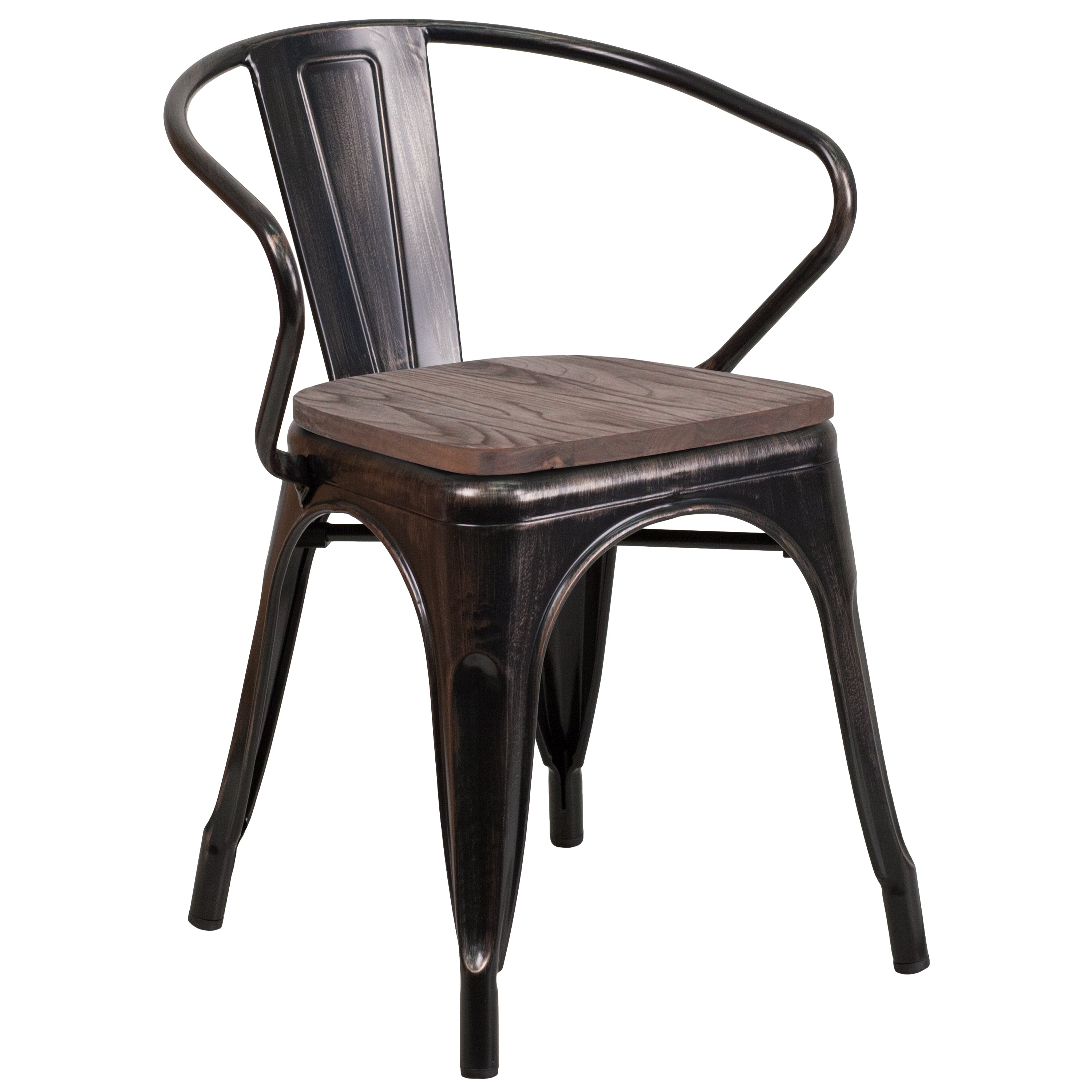 Luna Black-Antique Gold Metal Chair with Wood Seat and Arms