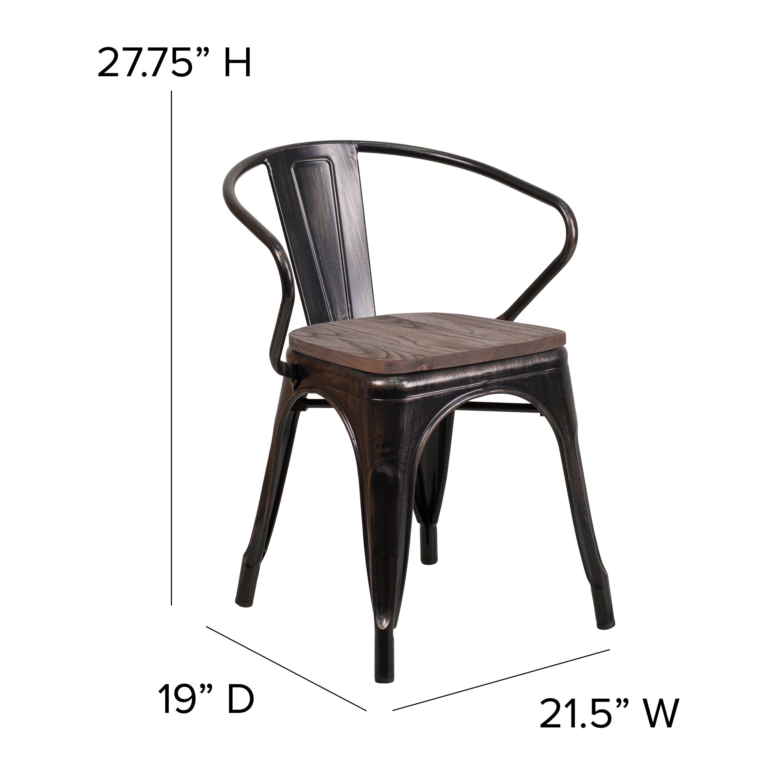 Luna Black-Antique Gold Metal Chair with Wood Seat and Arms