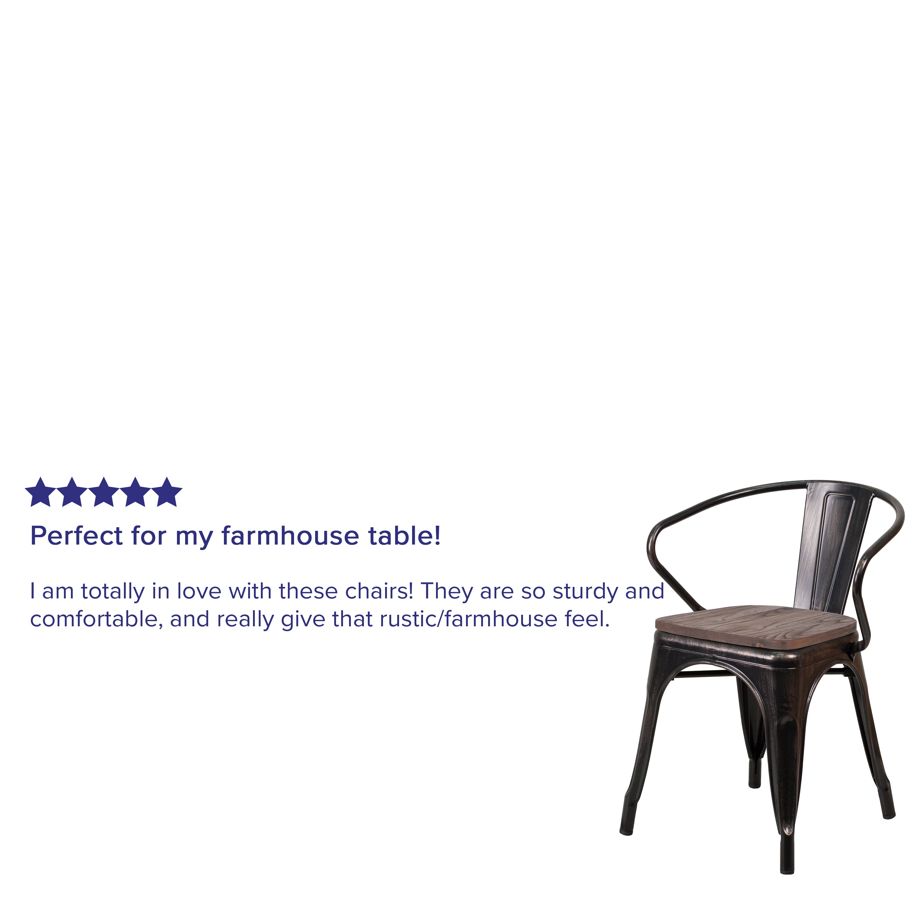 Luna Black-Antique Gold Metal Chair with Wood Seat and Arms