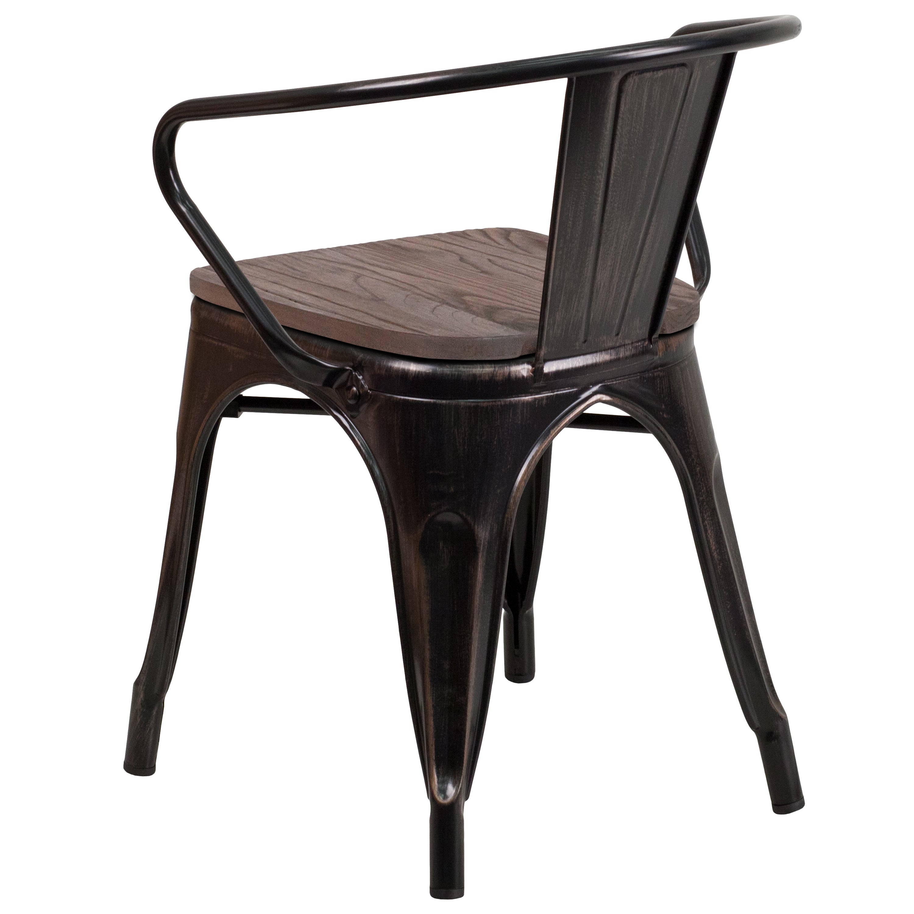 Luna Black-Antique Gold Metal Chair with Wood Seat and Arms