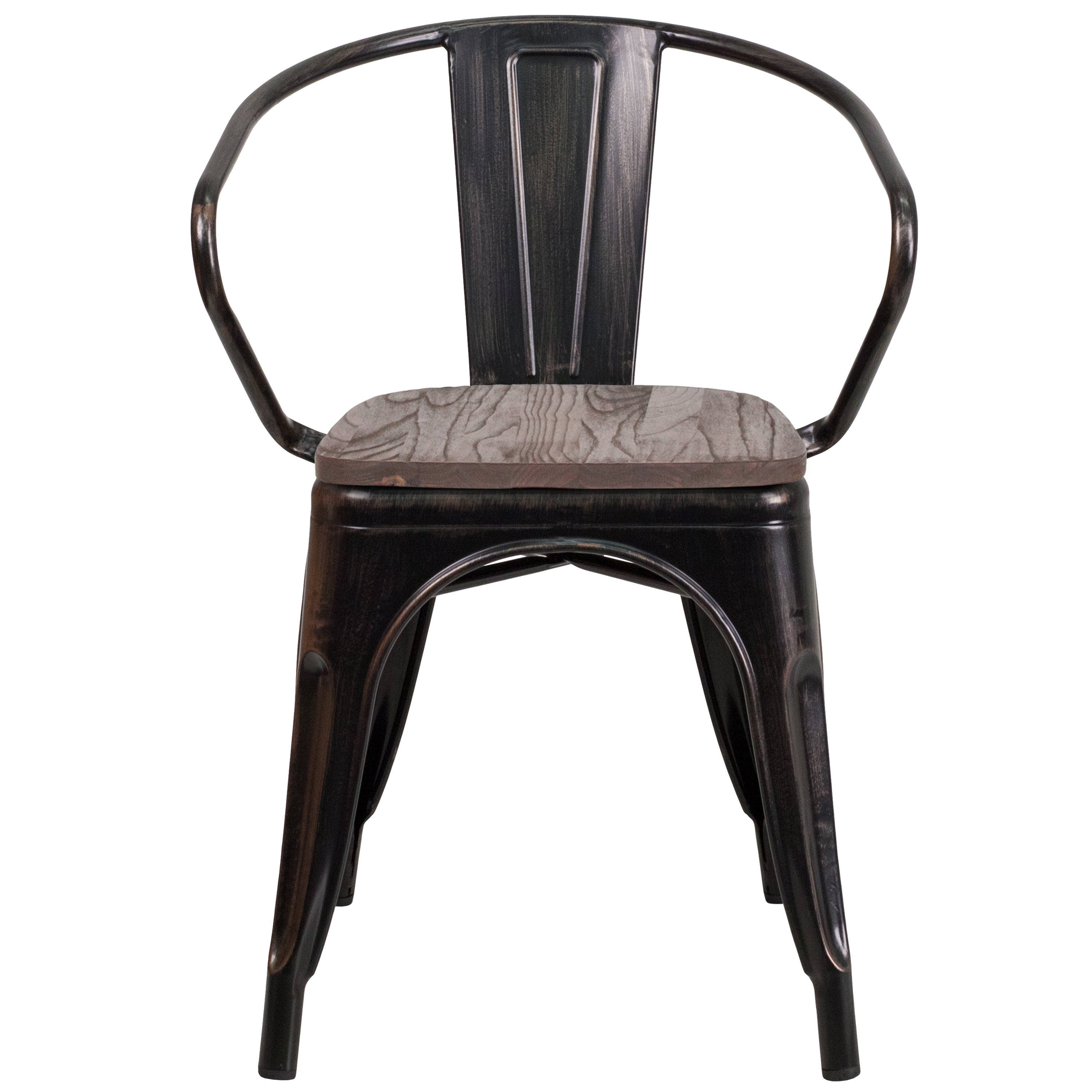 Luna Black-Antique Gold Metal Chair with Wood Seat and Arms