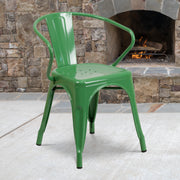 Luna Commercial Grade Green Metal Indoor-Outdoor Chair with Arms