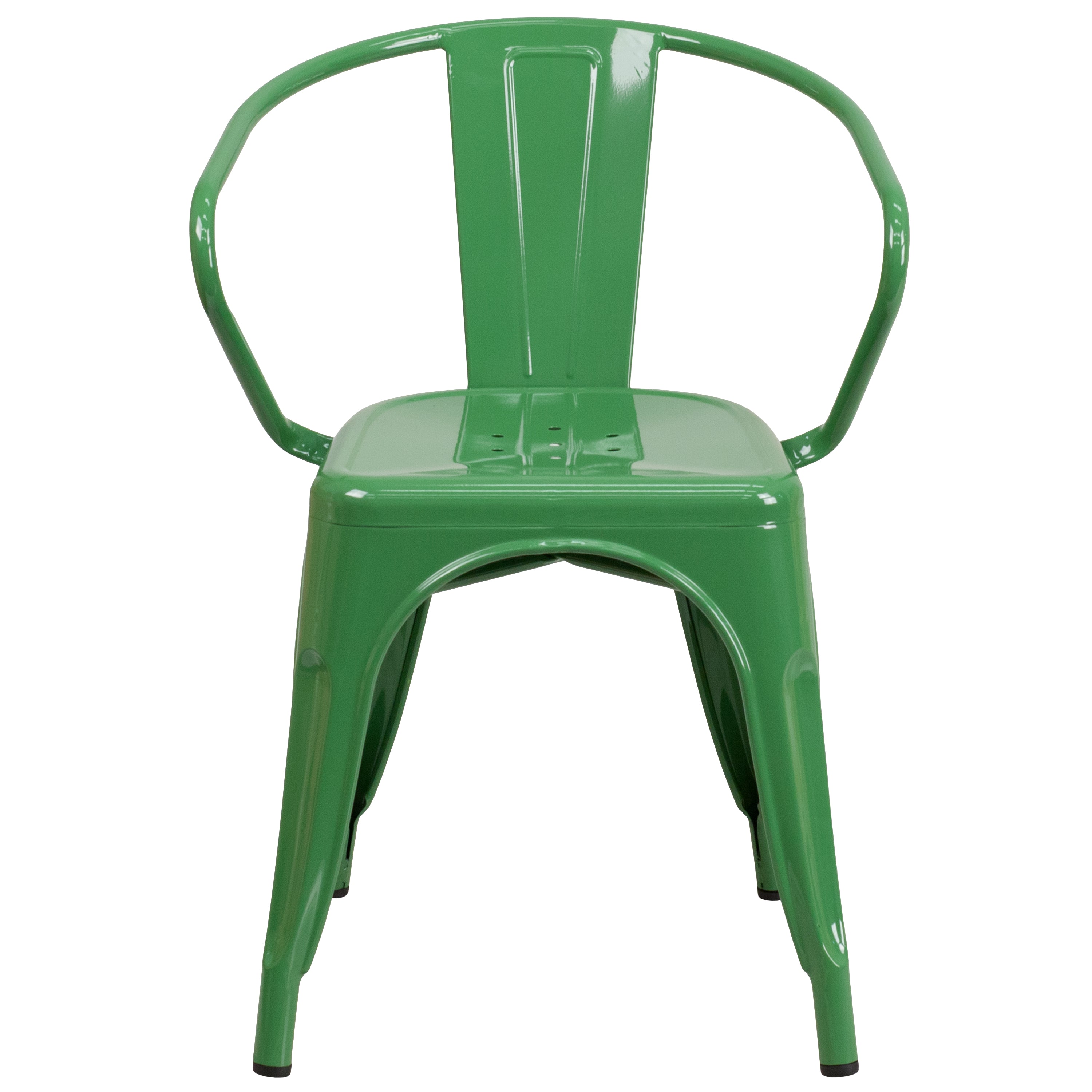 Luna Commercial Grade Green Metal Indoor-Outdoor Chair with Arms