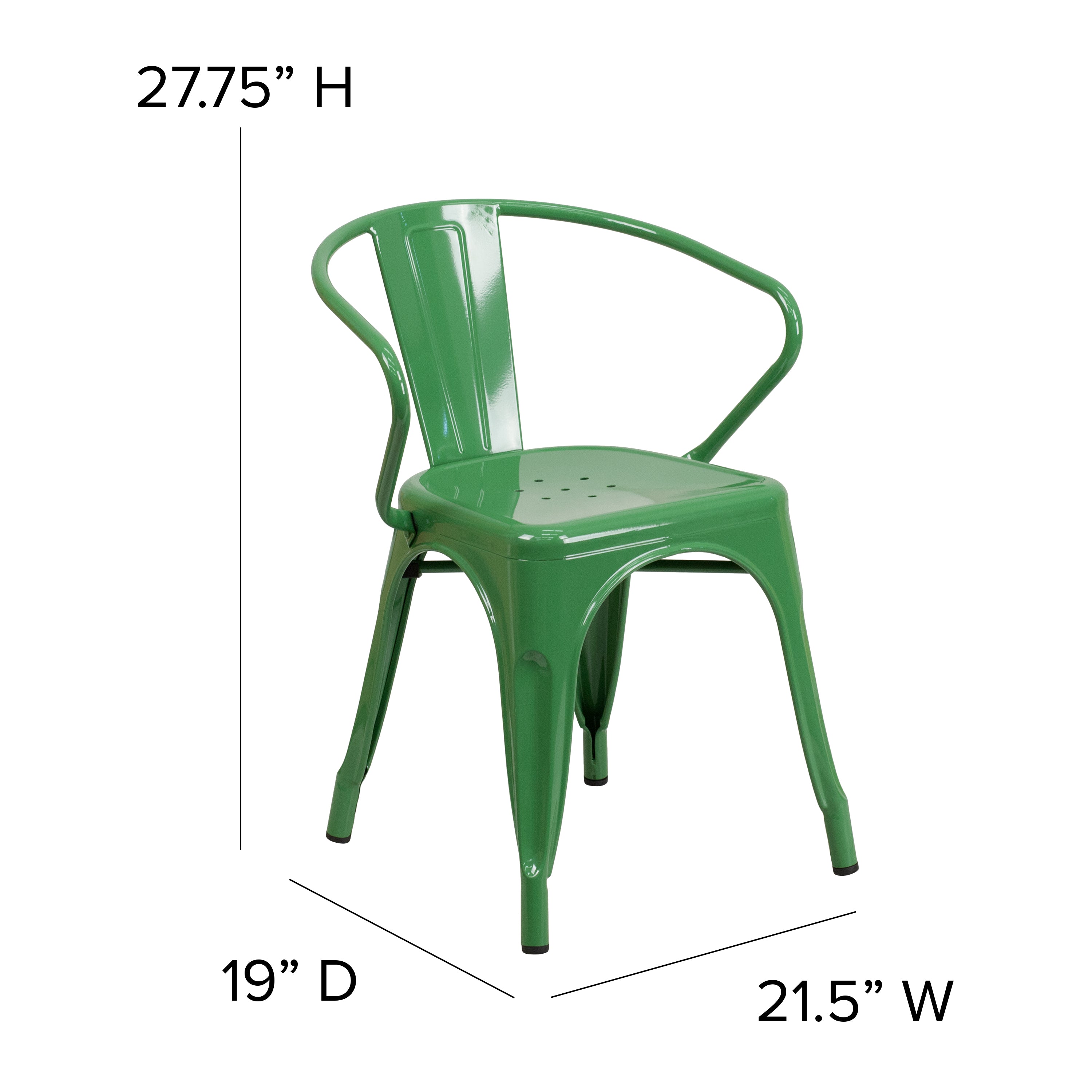 Luna Commercial Grade Green Metal Indoor-Outdoor Chair with Arms with Teak Poly Resin Wood Seat