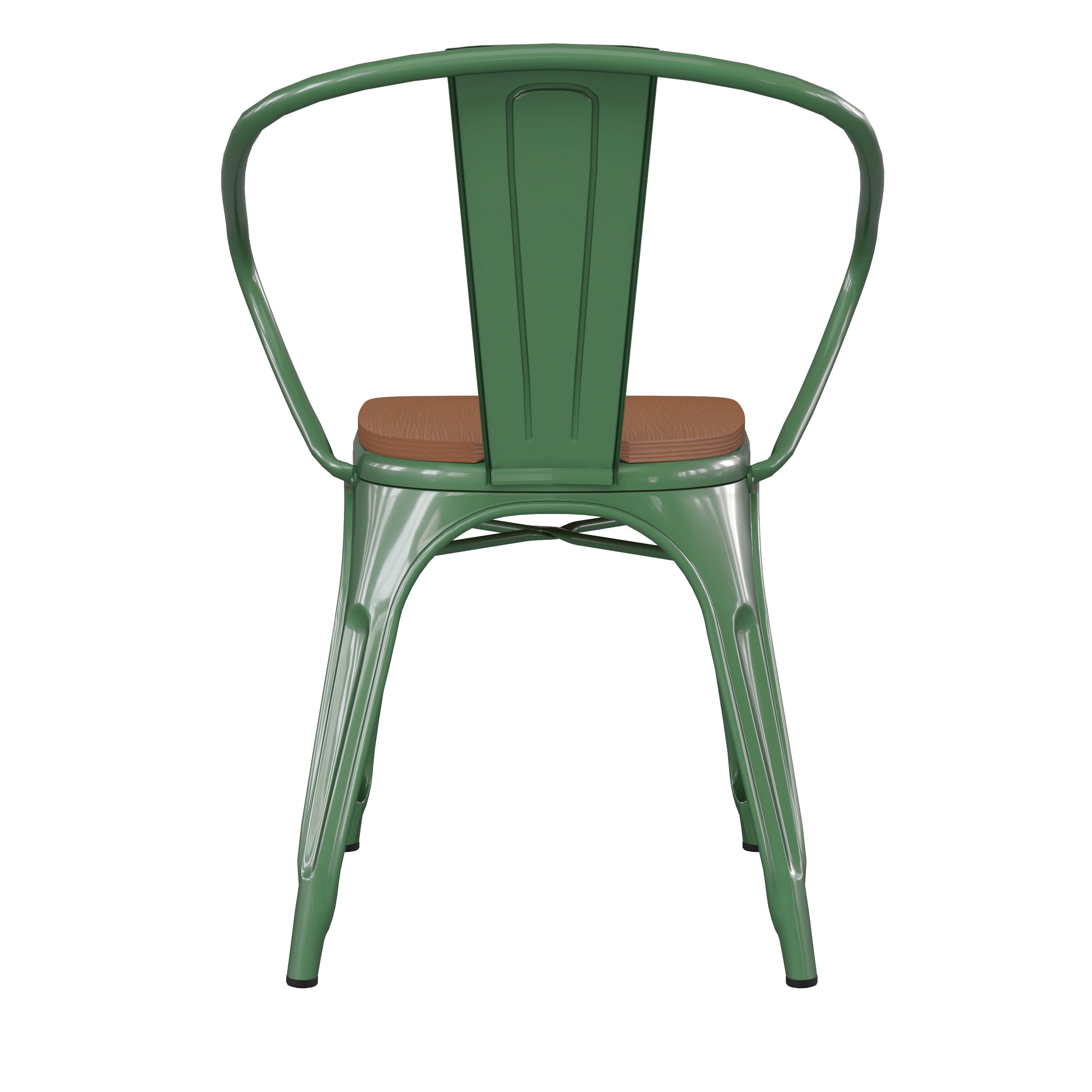 Luna Commercial Grade Green Metal Indoor-Outdoor Chair with Arms with Teak Poly Resin Wood Seat