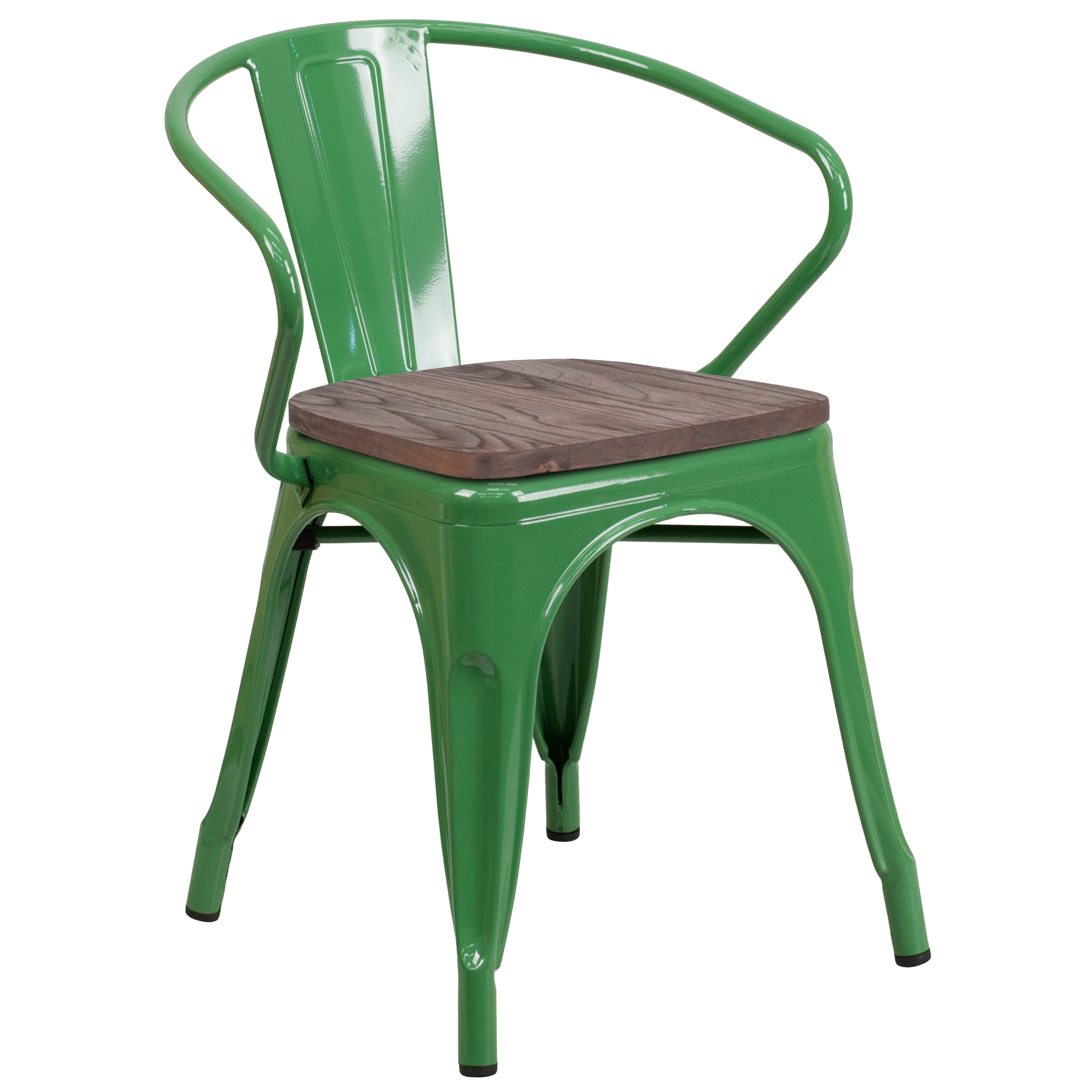 Luna Green Metal Chair with Wood Seat and Arms