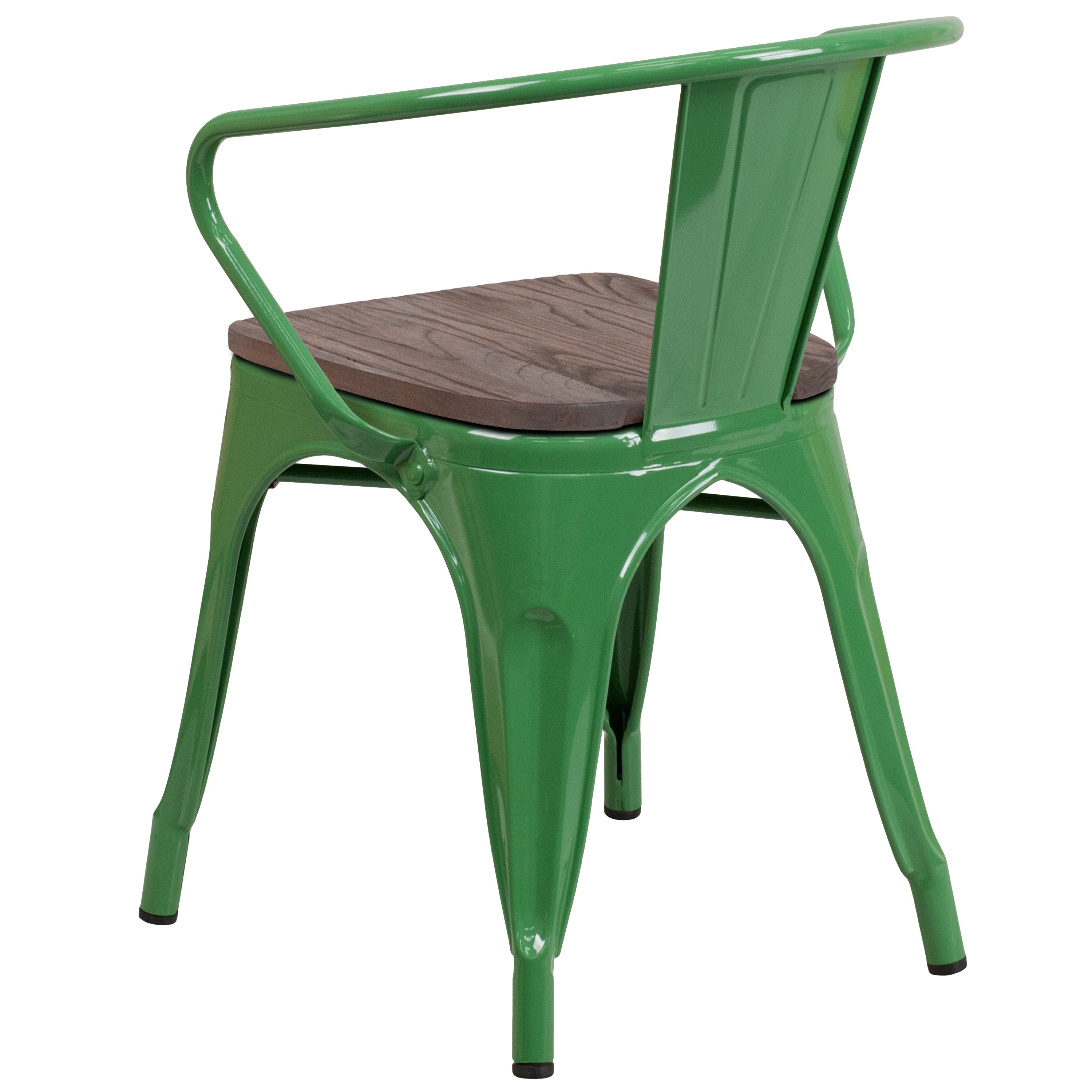 Luna Green Metal Chair with Wood Seat and Arms