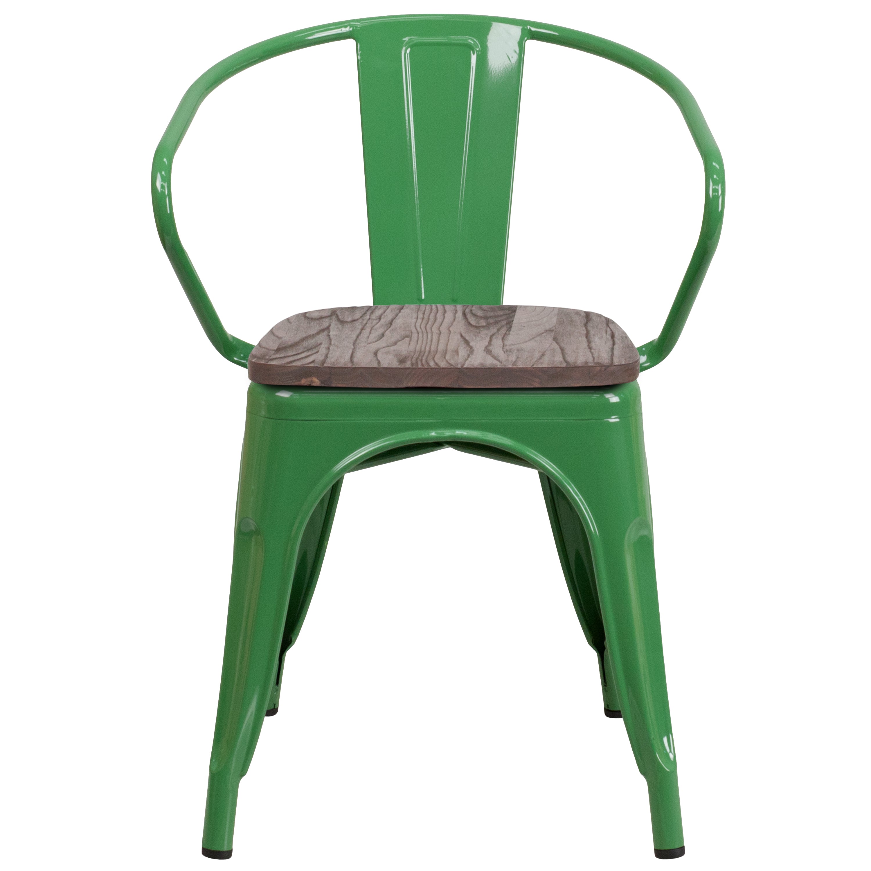 Luna Green Metal Chair with Wood Seat and Arms