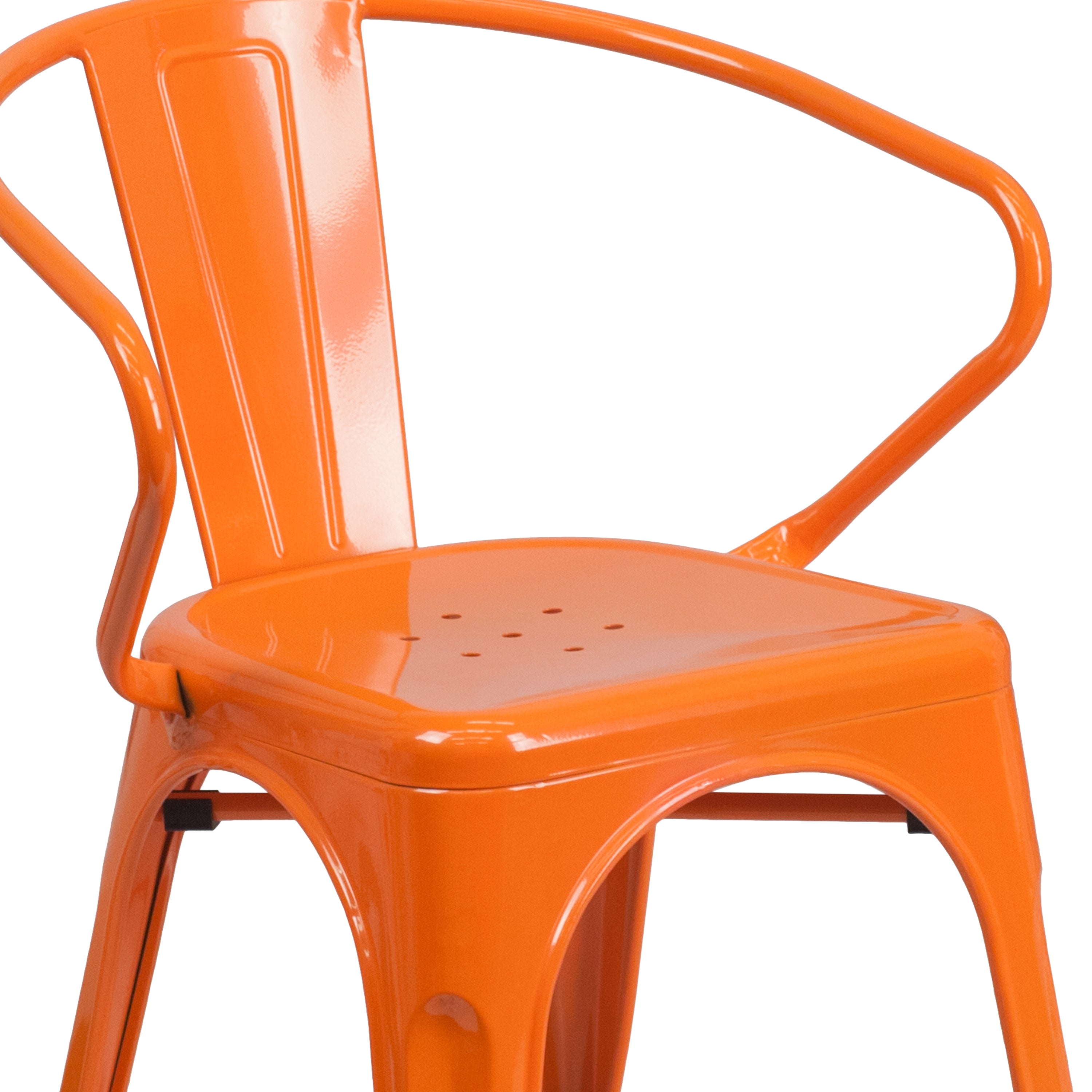 Luna Commercial Grade Orange Metal Indoor-Outdoor Chair with Arms