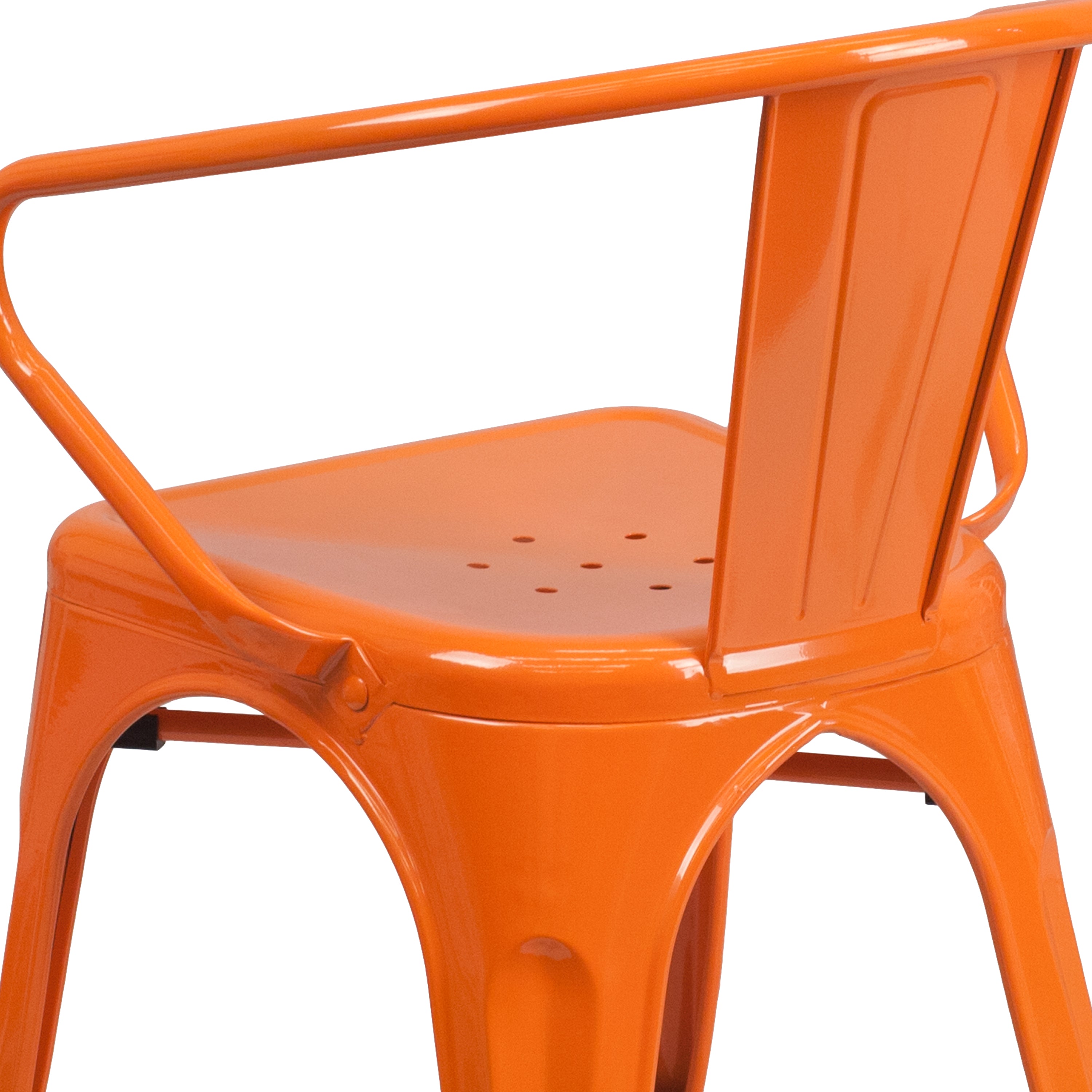 Luna Commercial Grade Orange Metal Indoor-Outdoor Chair with Arms
