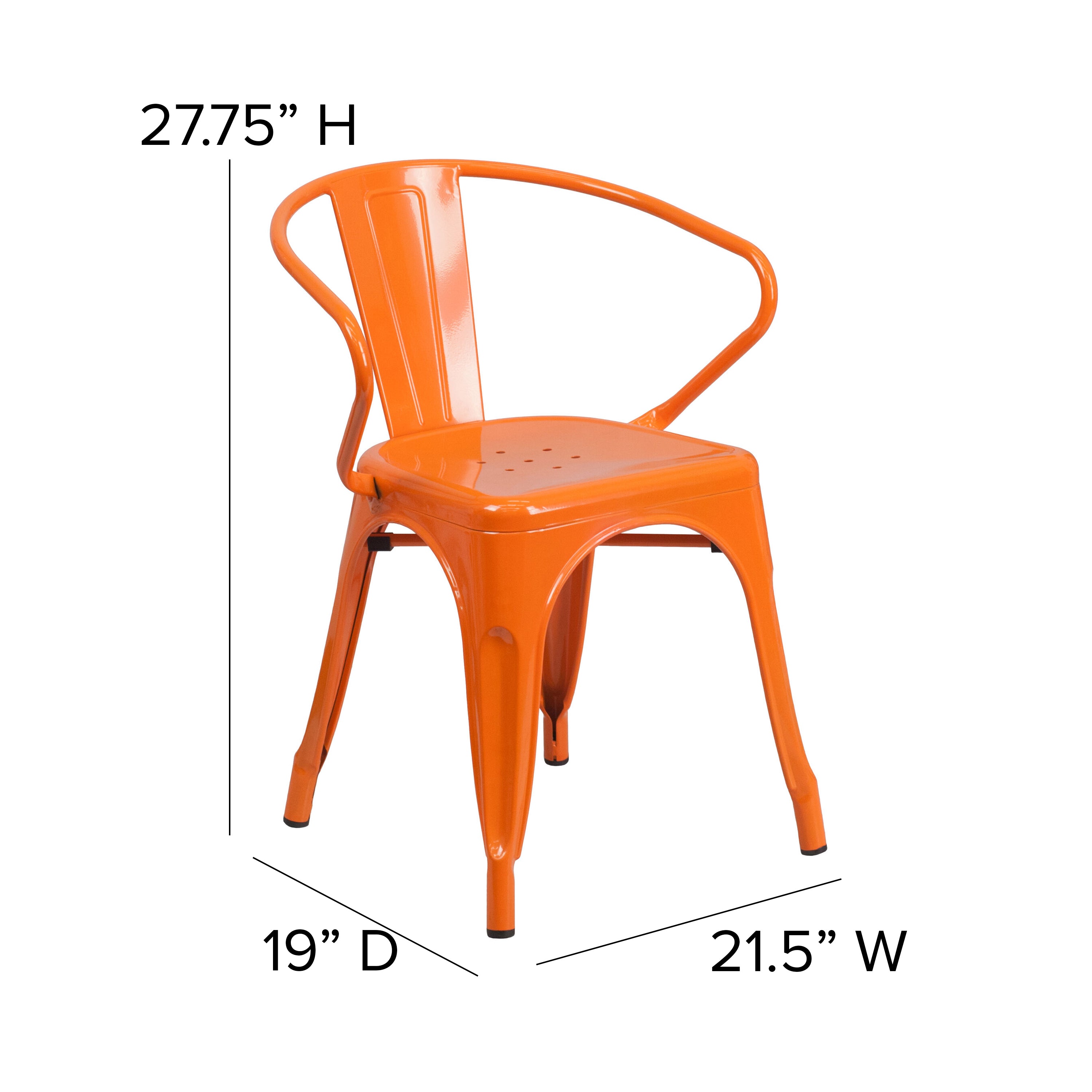 Luna Commercial Grade Orange Metal Indoor-Outdoor Chair with Arms with Teak Poly Resin Wood Seat