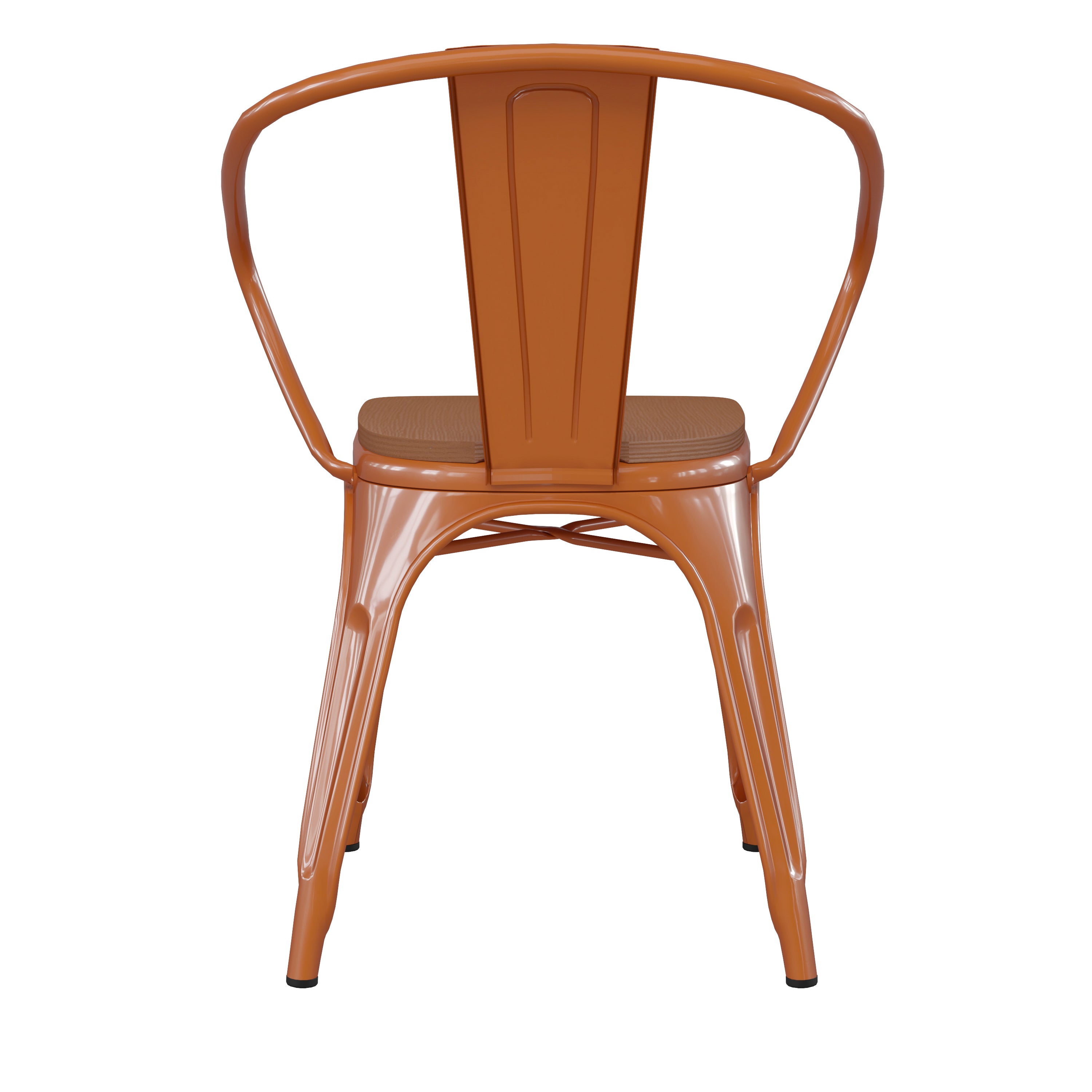 Luna Commercial Grade Orange Metal Indoor-Outdoor Chair with Arms with Teak Poly Resin Wood Seat
