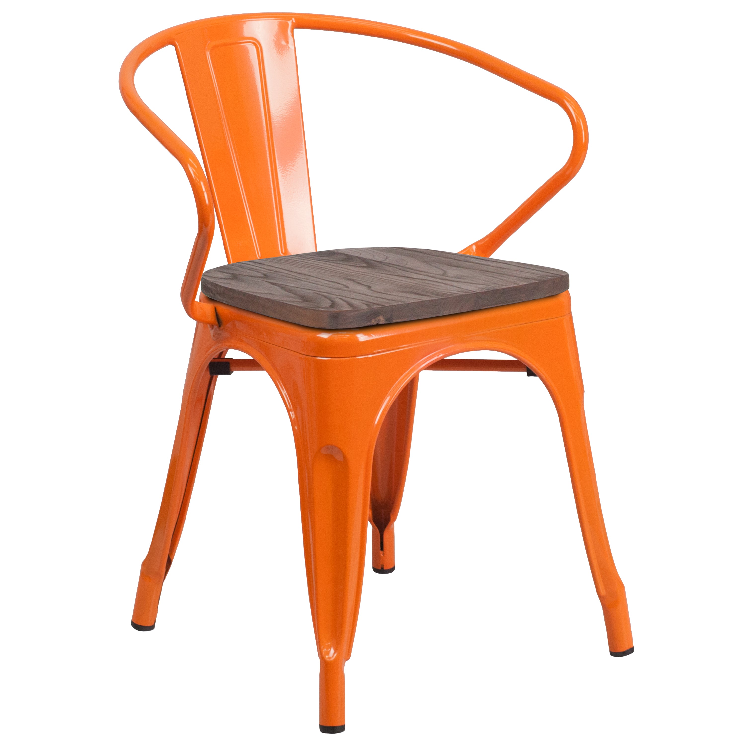 Luna Orange Metal Chair with Wood Seat and Arms