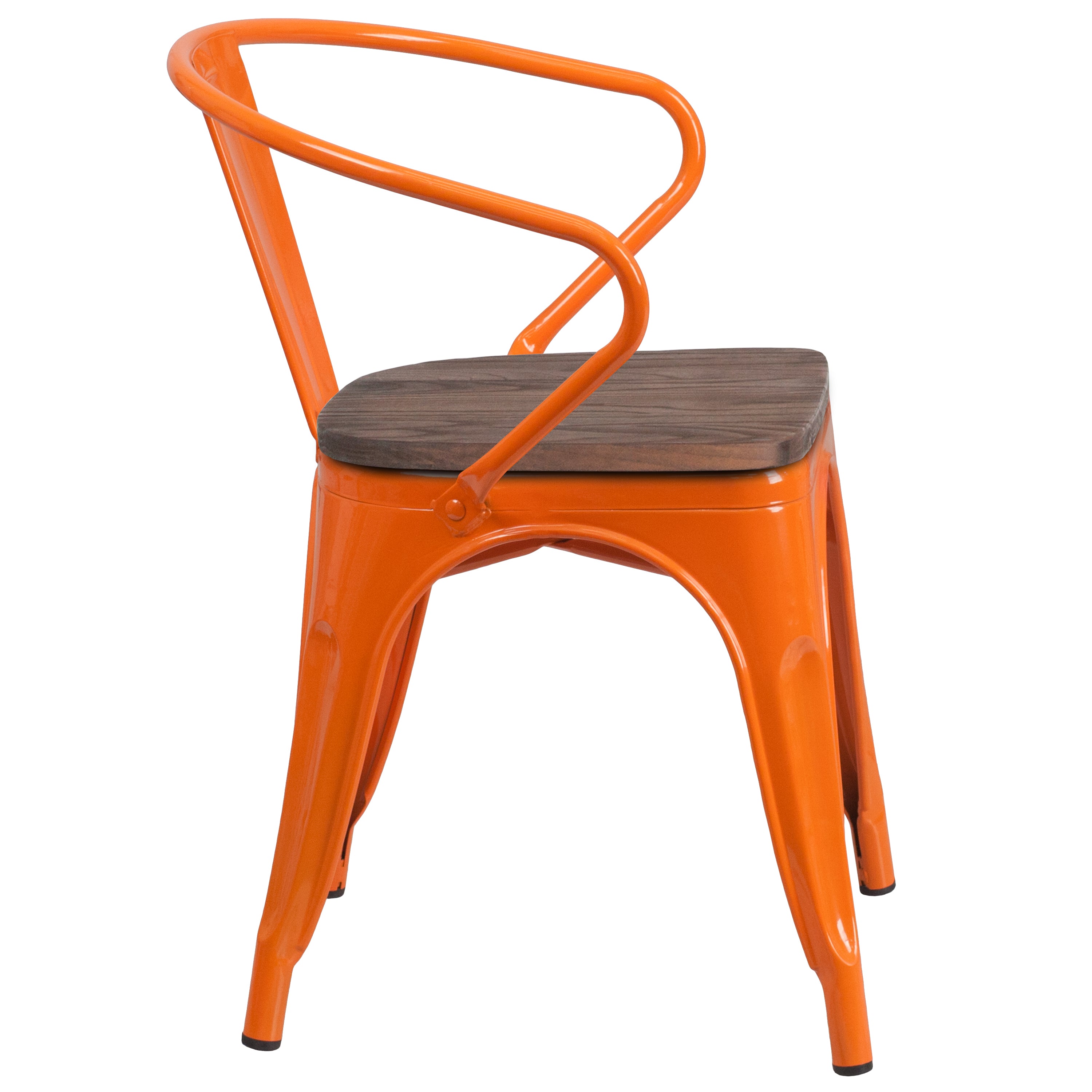 Luna Orange Metal Chair with Wood Seat and Arms