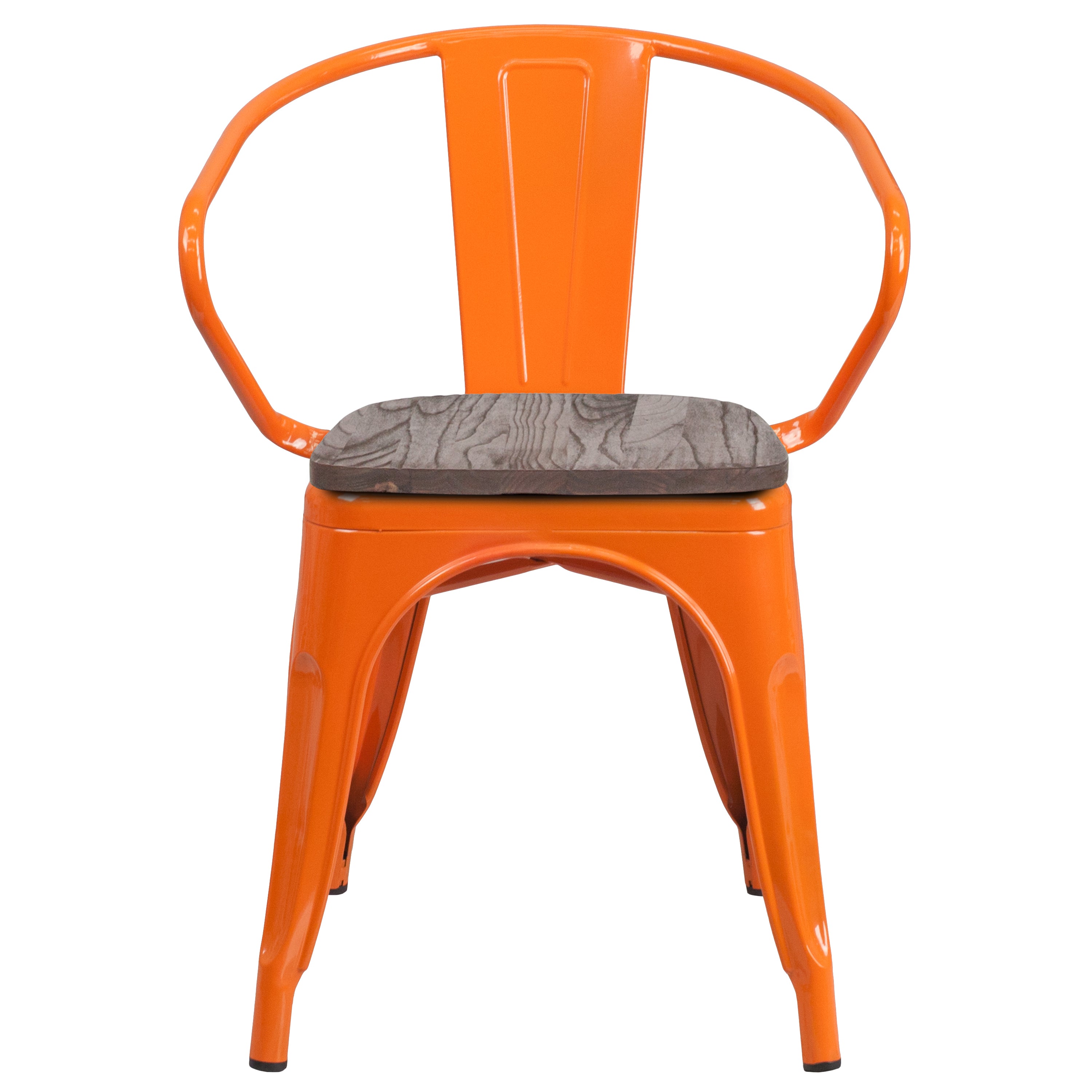 Luna Orange Metal Chair with Wood Seat and Arms