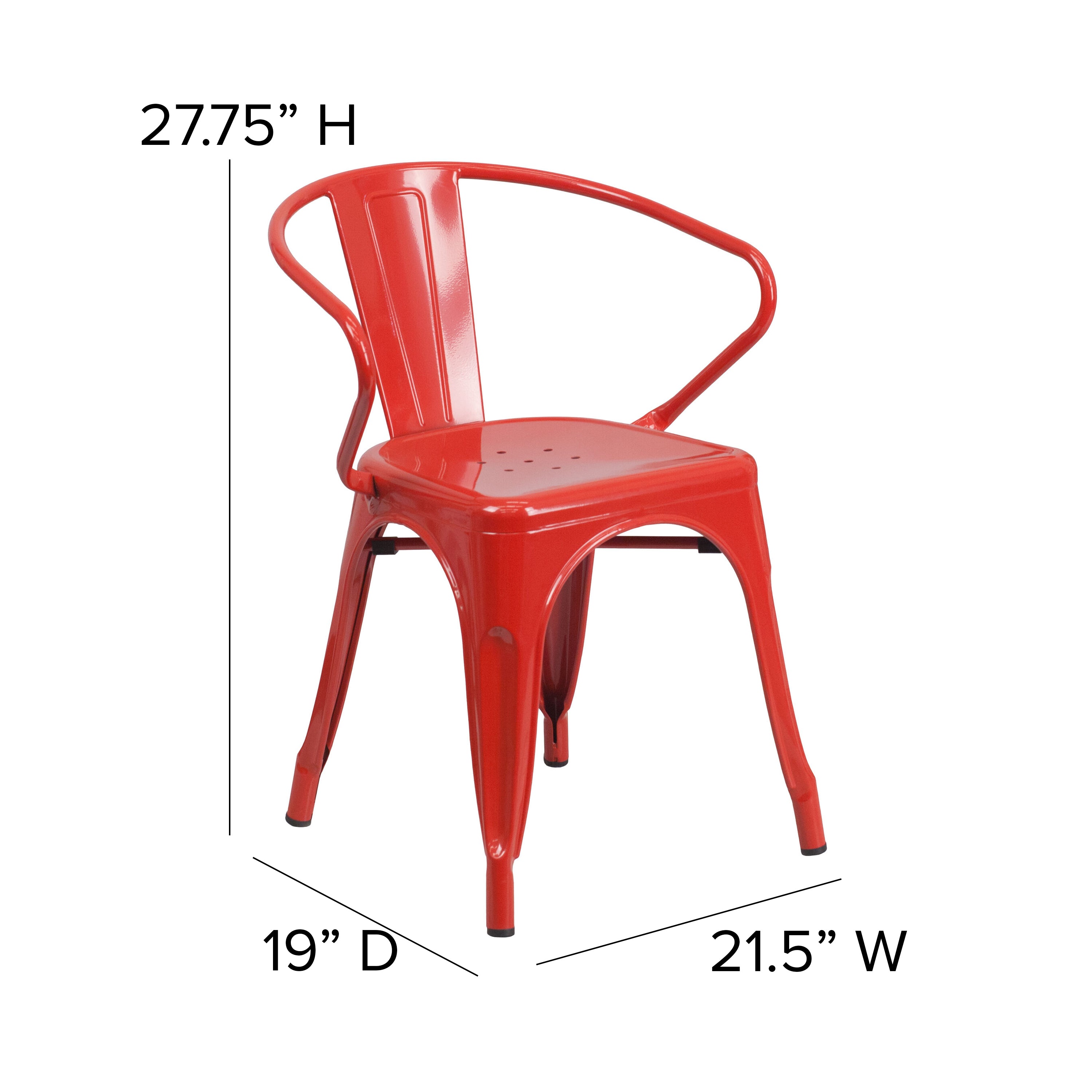 Luna Commercial Grade Red Metal Indoor-Outdoor Chair with Arms