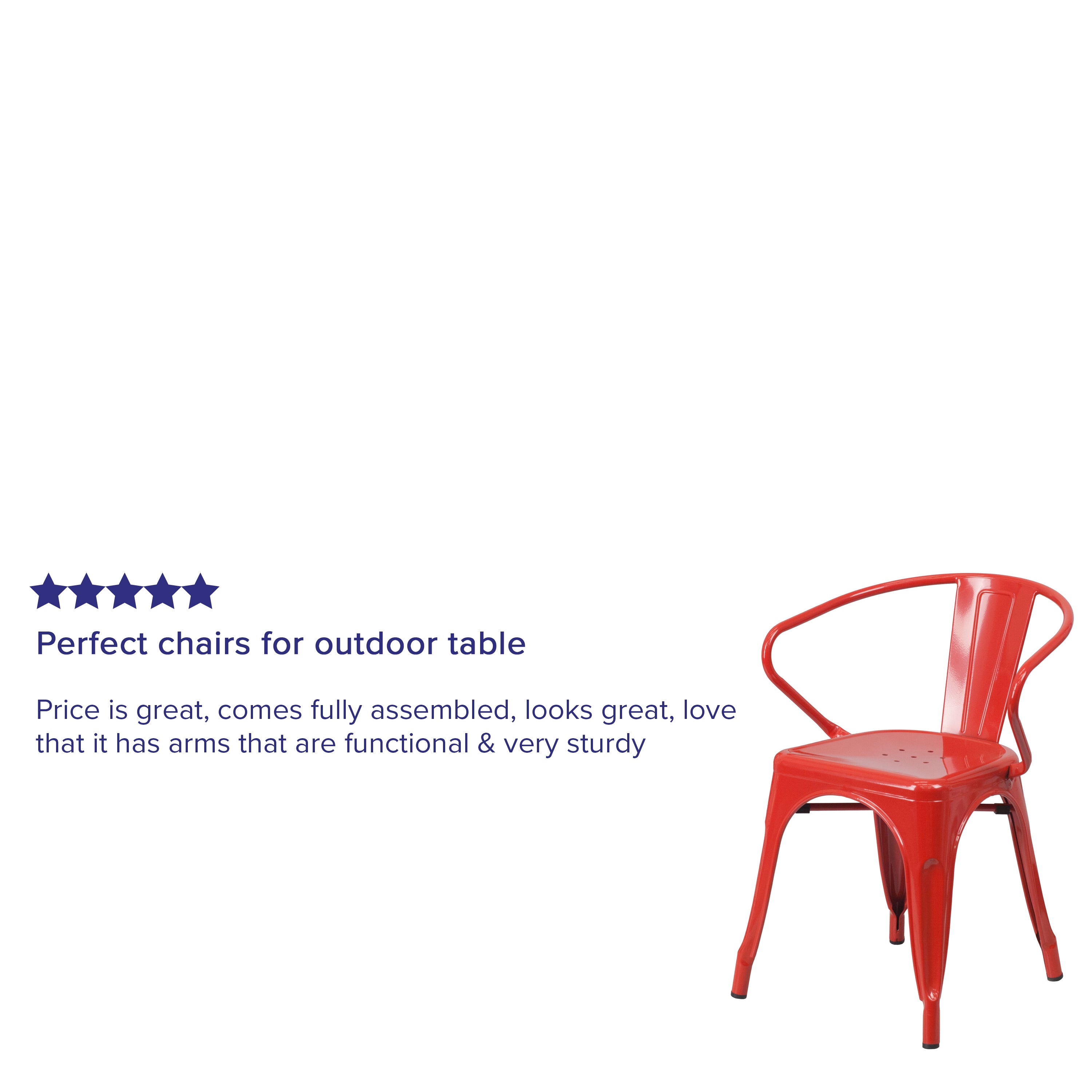 Luna Commercial Grade Red Metal Indoor-Outdoor Chair with Arms