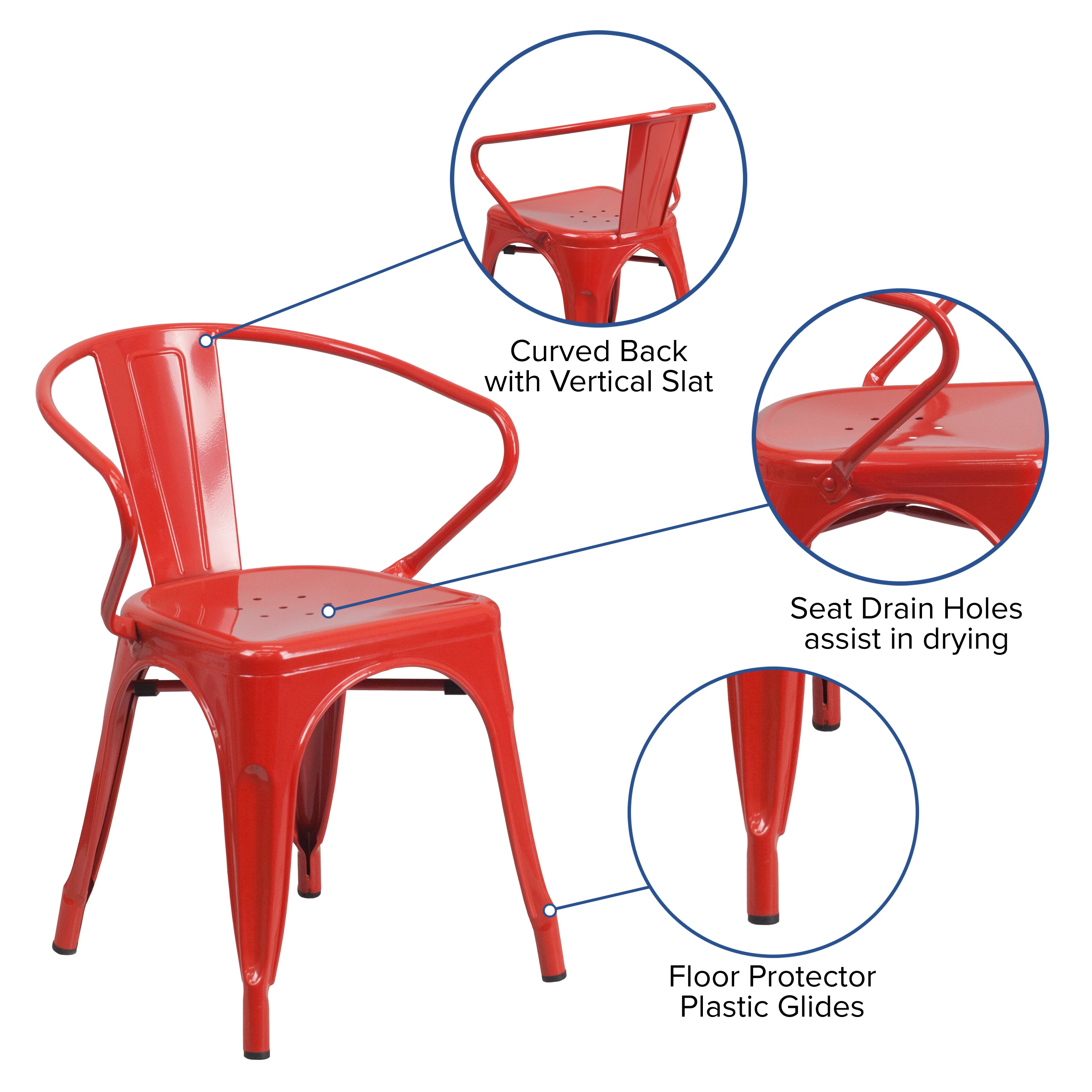 Luna Commercial Grade Red Metal Indoor-Outdoor Chair with Arms