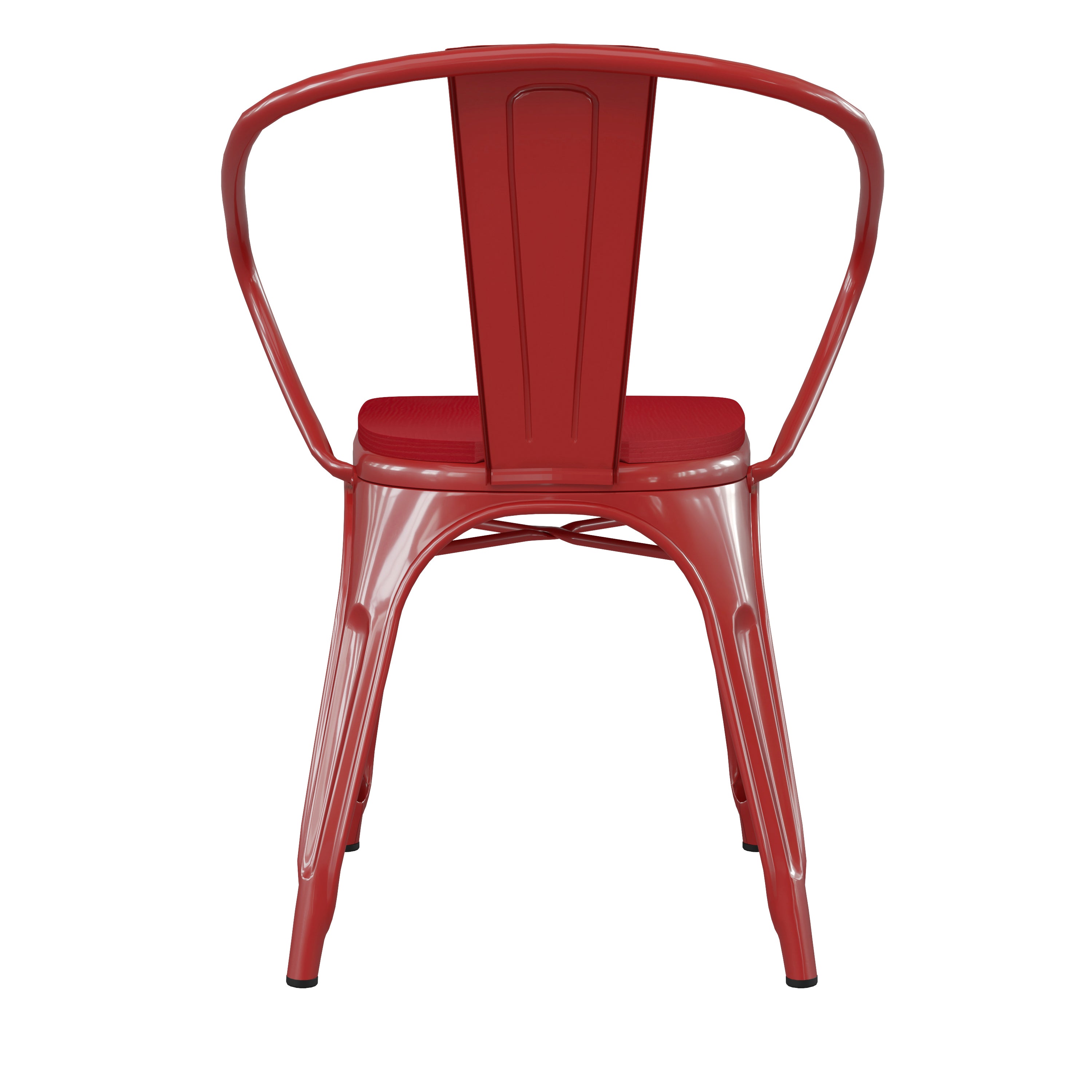 Luna Commercial Grade Red Metal Indoor-Outdoor Chair with Arms with Red Poly Resin Wood Seat