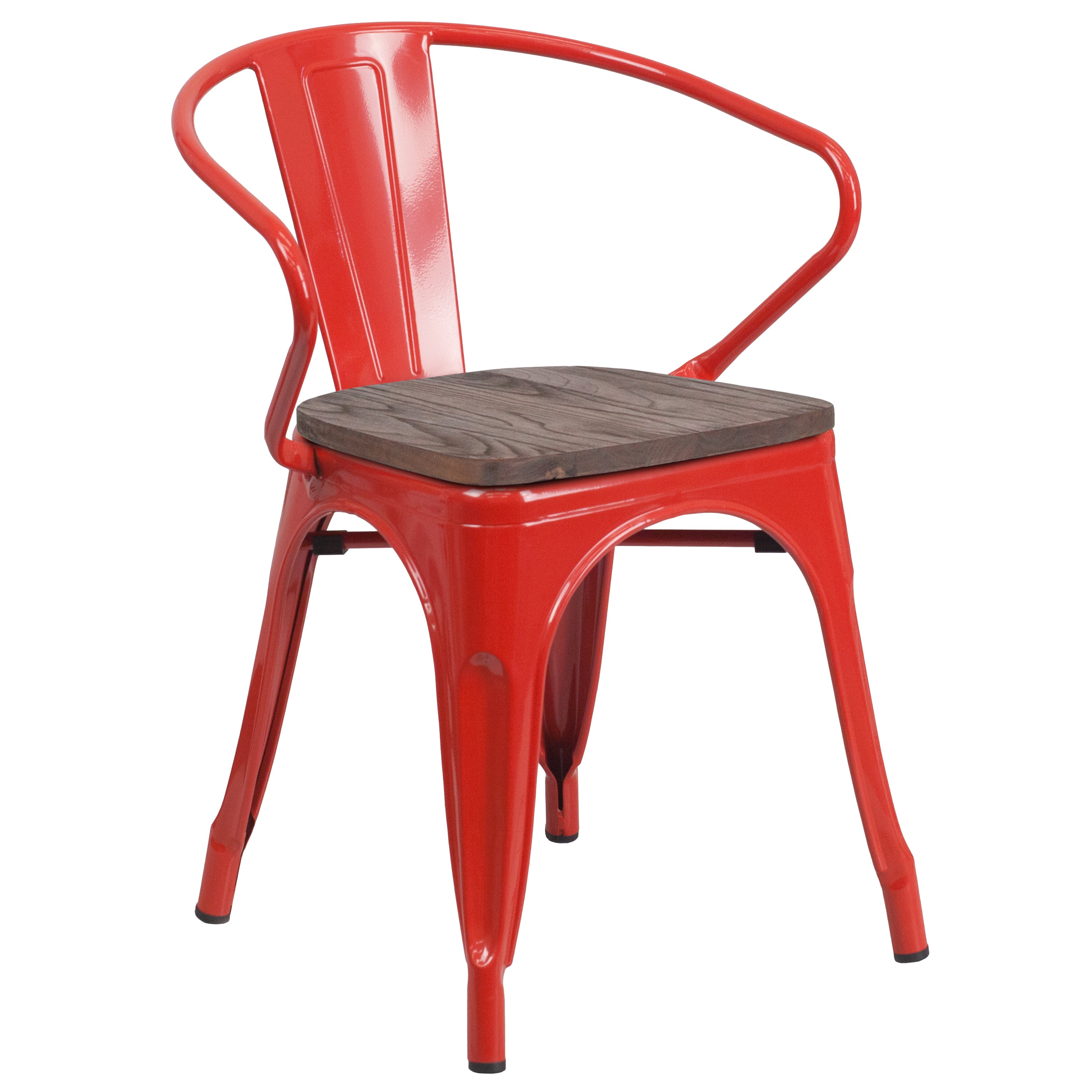 Luna Red Metal Chair with Wood Seat and Arms