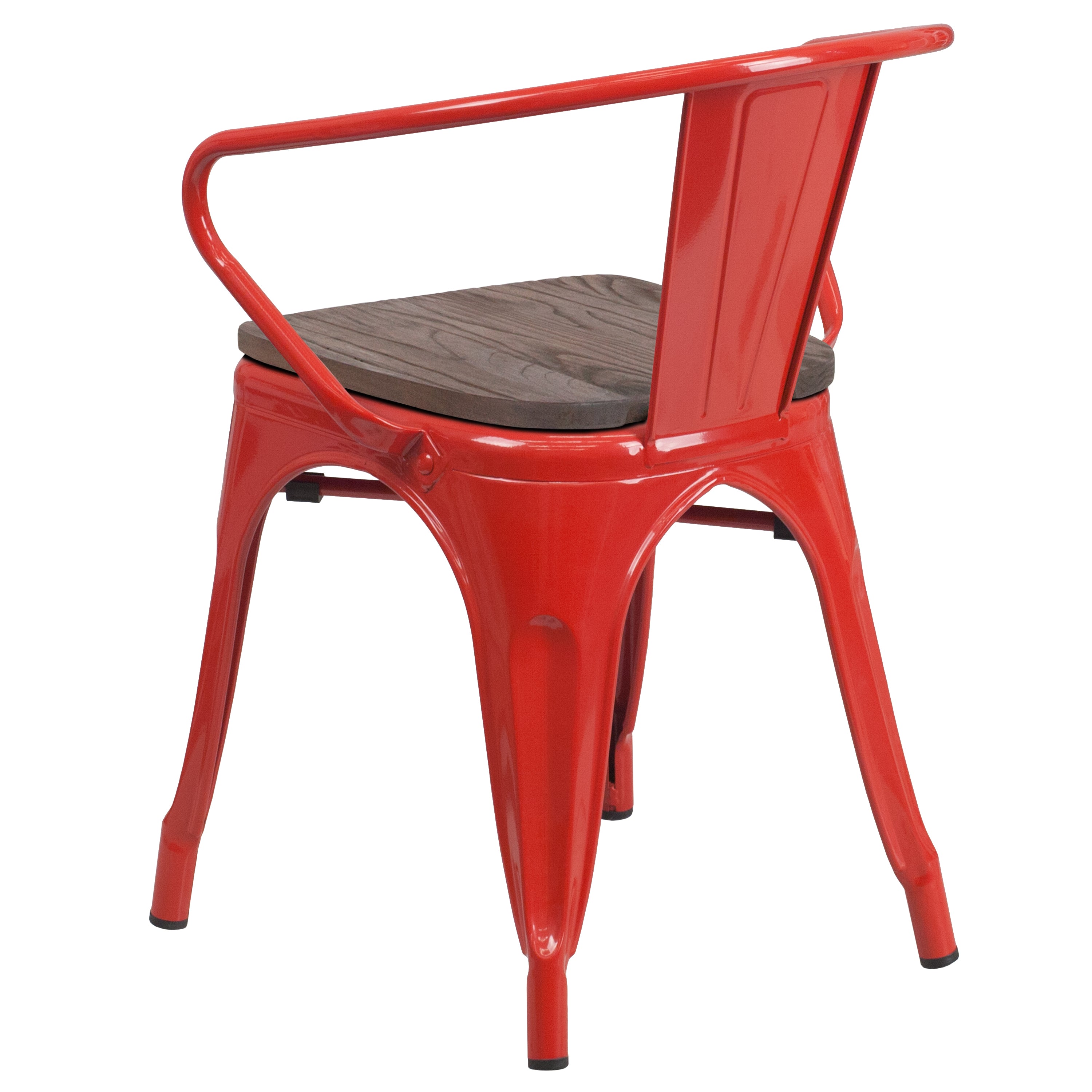 Luna Red Metal Chair with Wood Seat and Arms