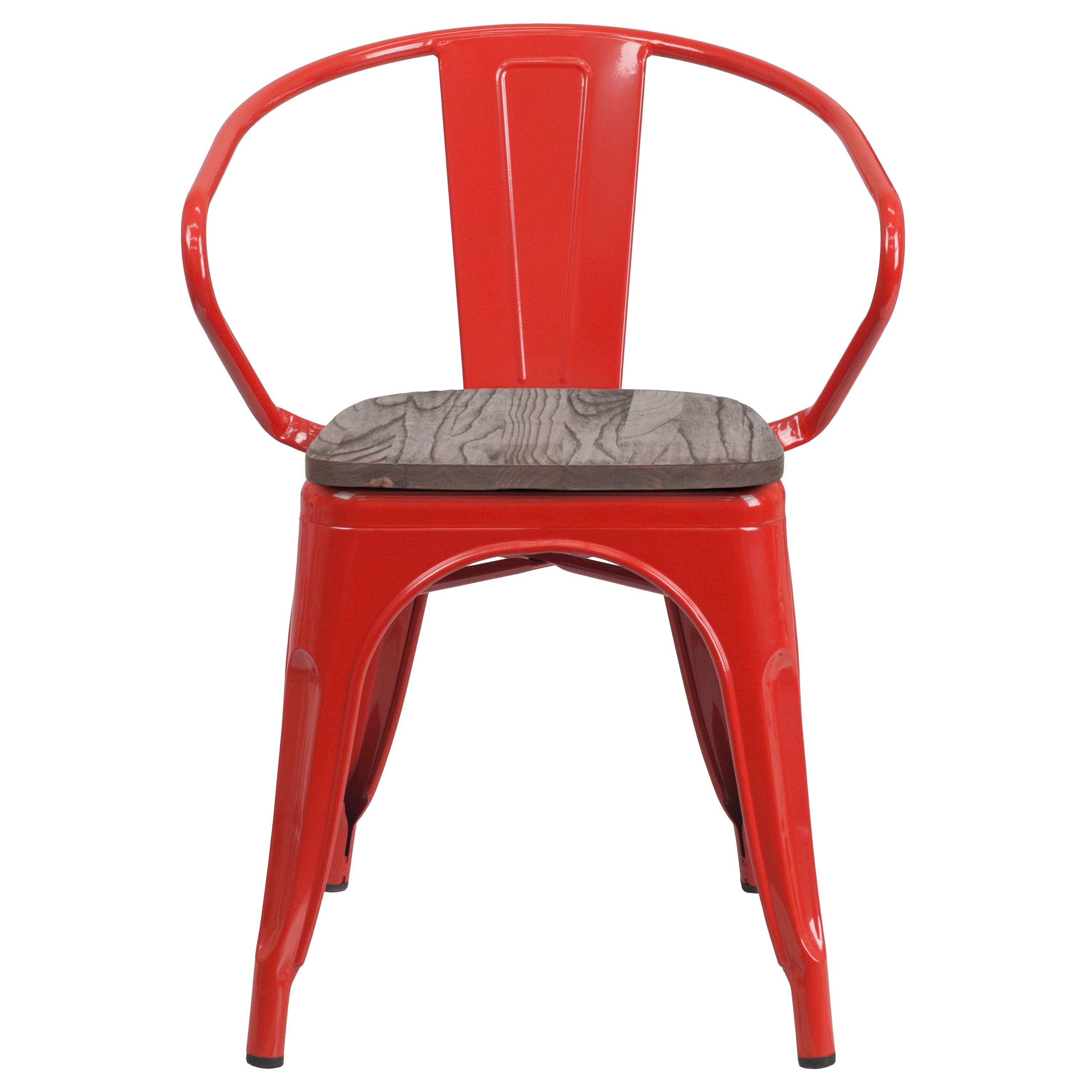 Luna Red Metal Chair with Wood Seat and Arms