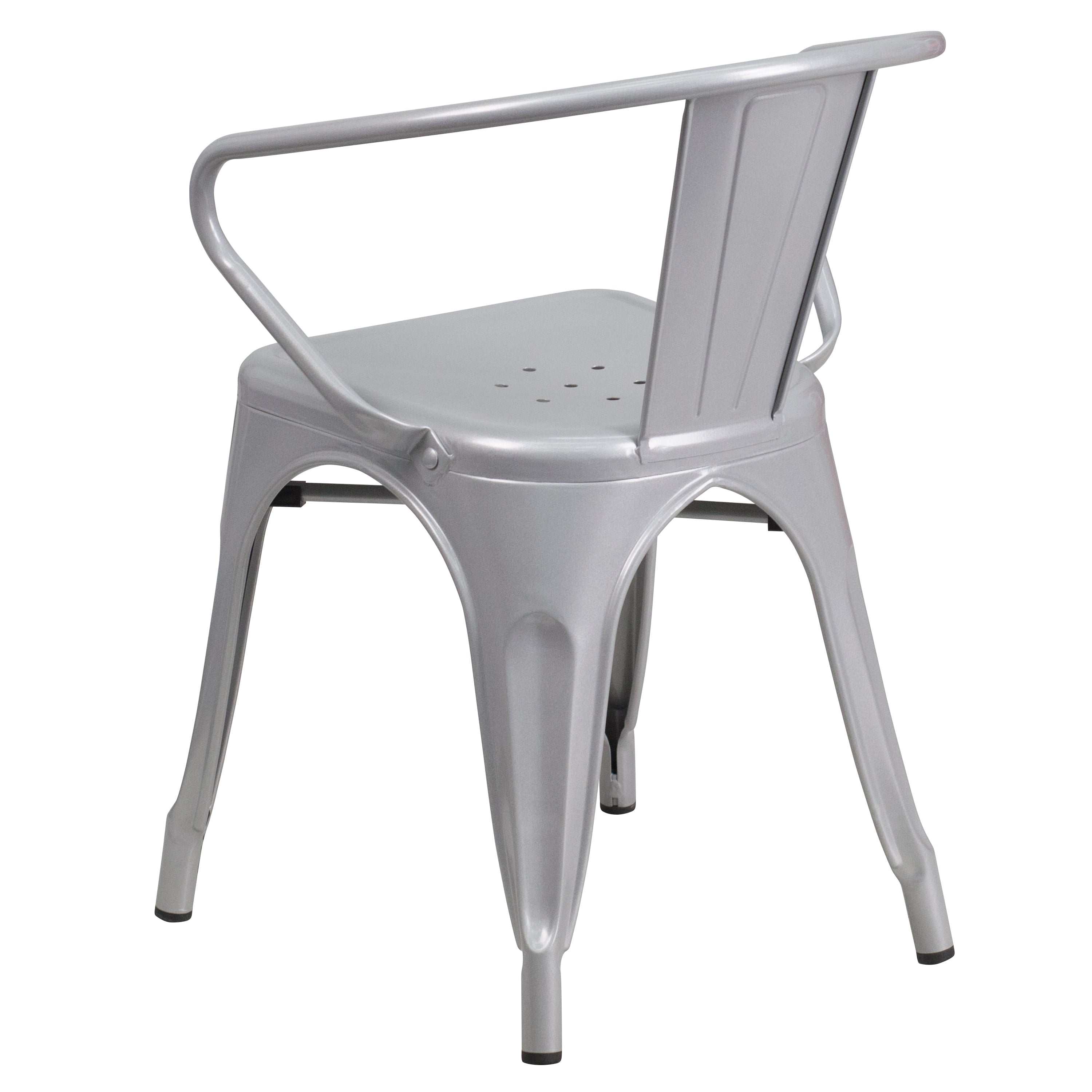 Owen Commercial Grade 23.75" Square Silver Metal Indoor-Outdoor Table Set with 2 Arm Chairs