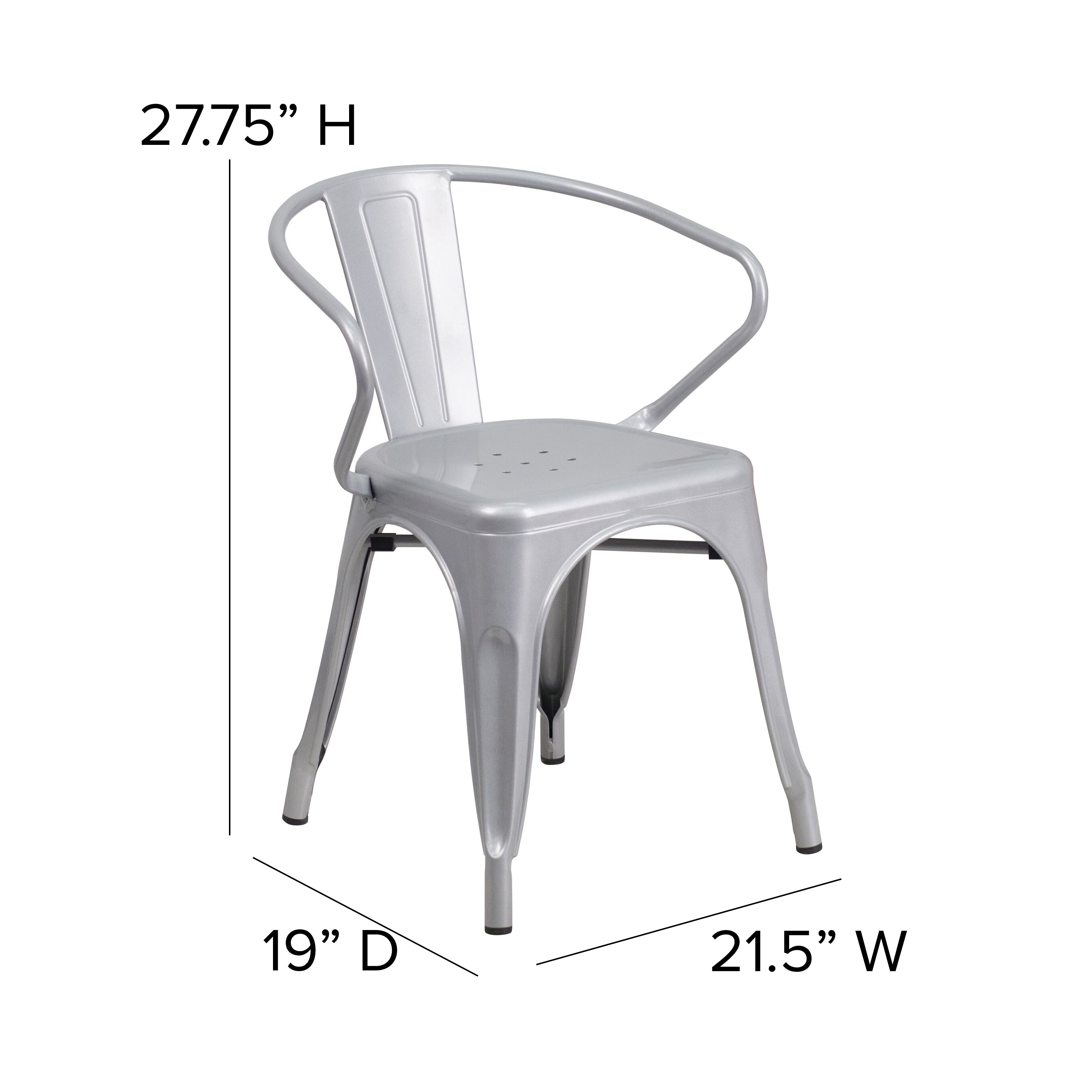 Luna Commercial Grade Silver Metal Indoor-Outdoor Chair with Arms