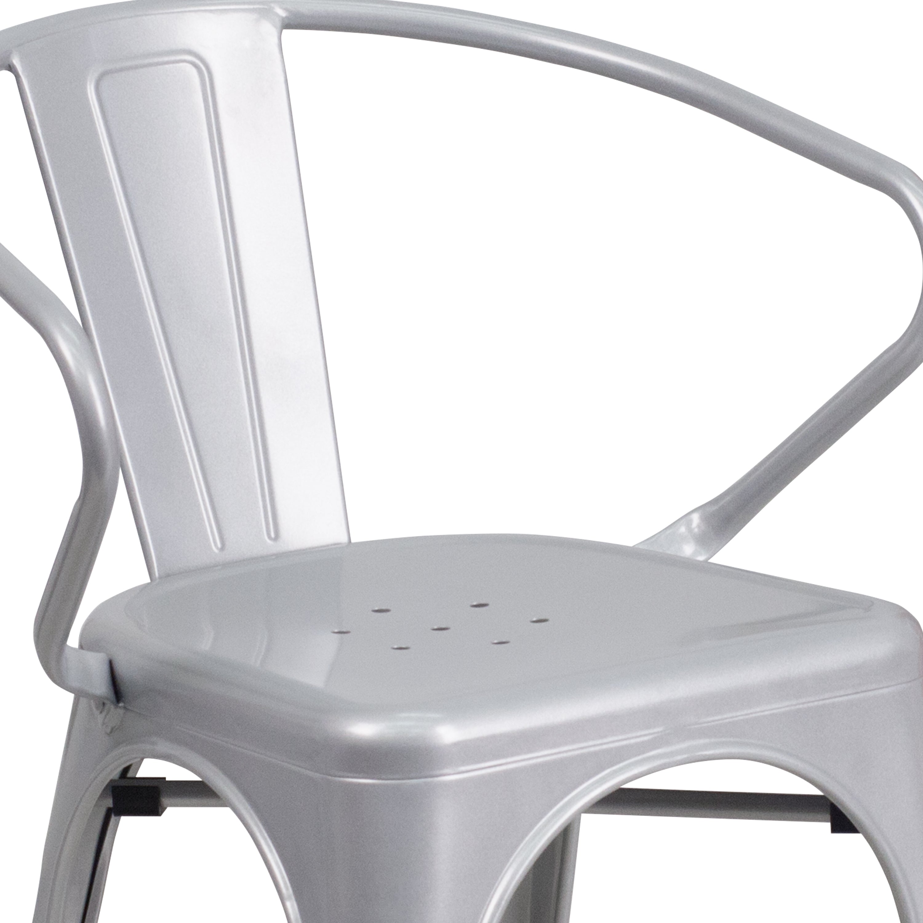 Luna Commercial Grade Silver Metal Indoor-Outdoor Chair with Arms