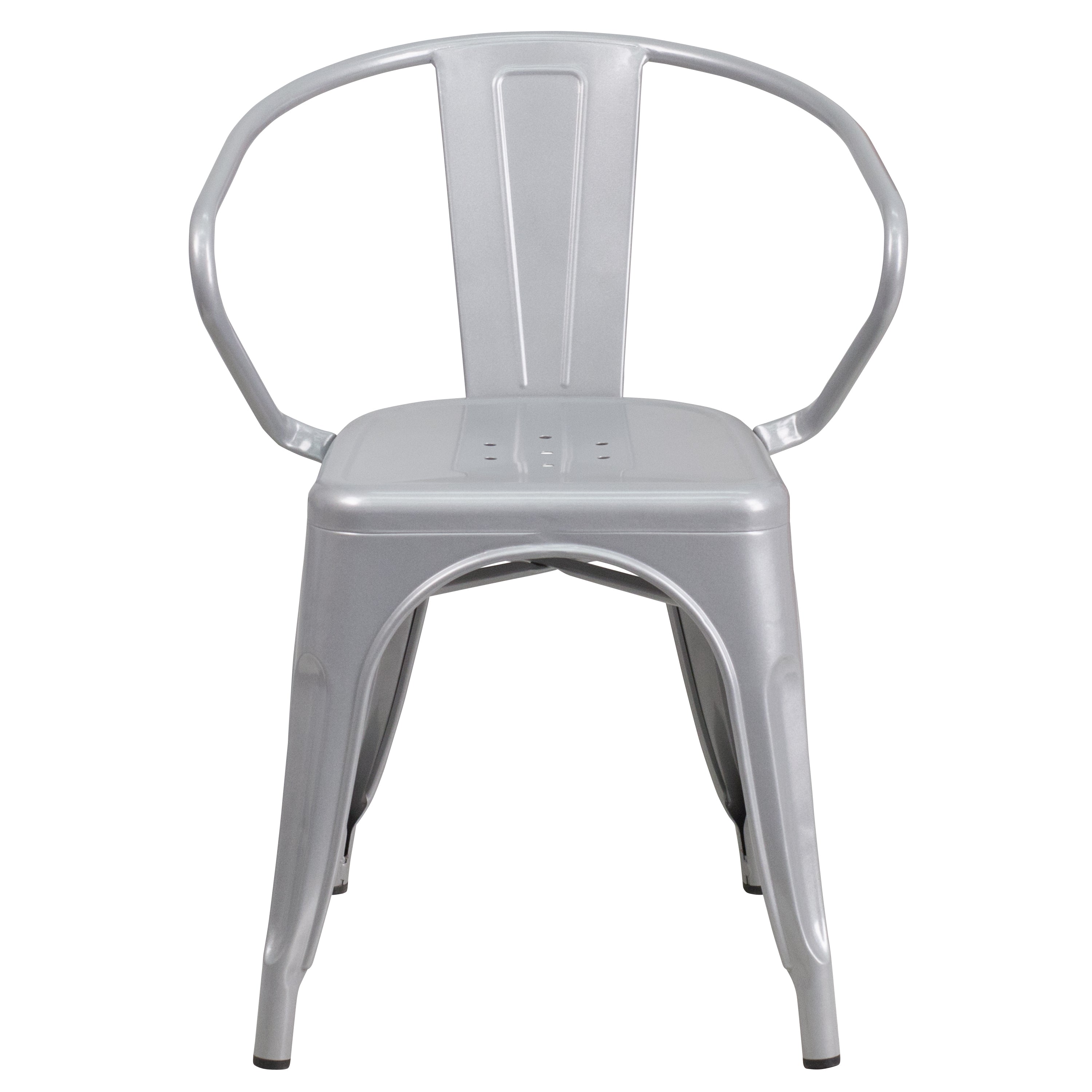 Luna Commercial Grade Silver Metal Indoor-Outdoor Chair with Arms