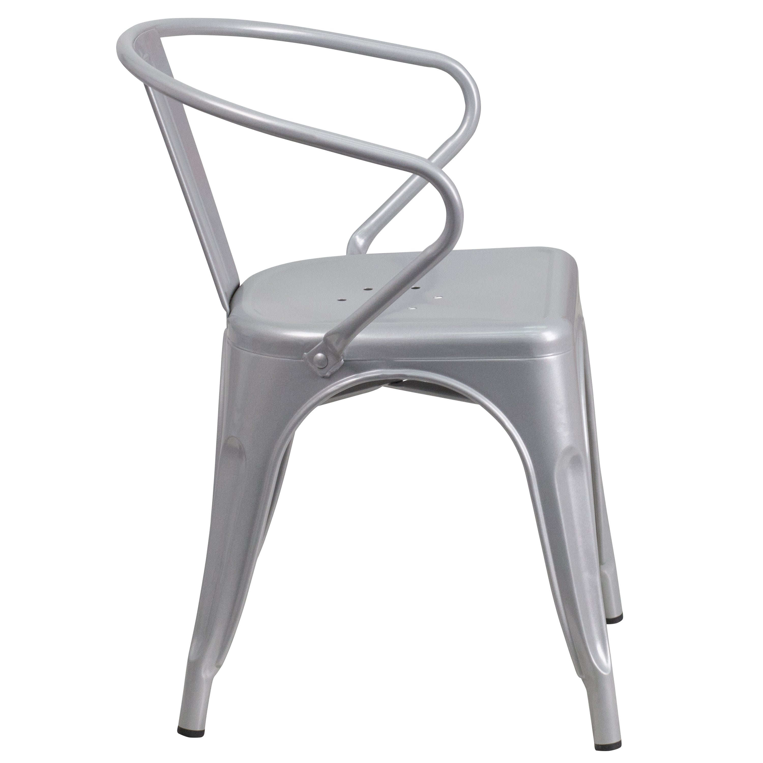 Luna Commercial Grade Silver Metal Indoor-Outdoor Chair with Arms