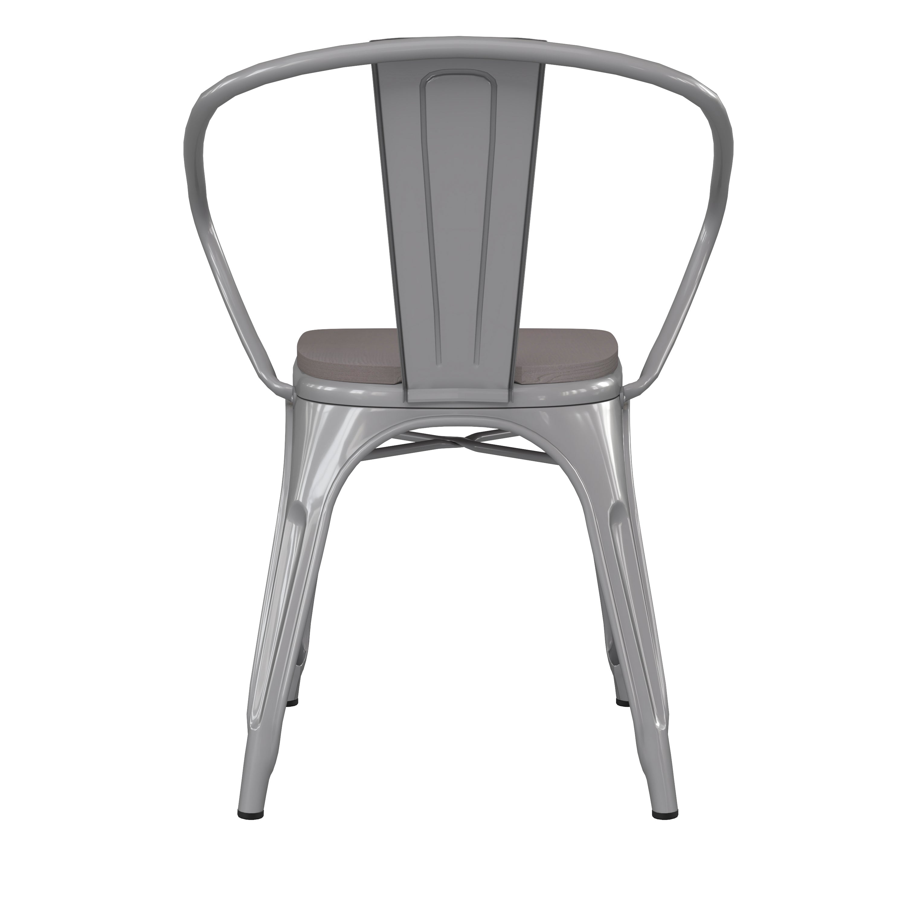 Luna Commercial Grade Silver Metal Indoor-Outdoor Chair with Arms with Gray Poly Resin Wood Seat