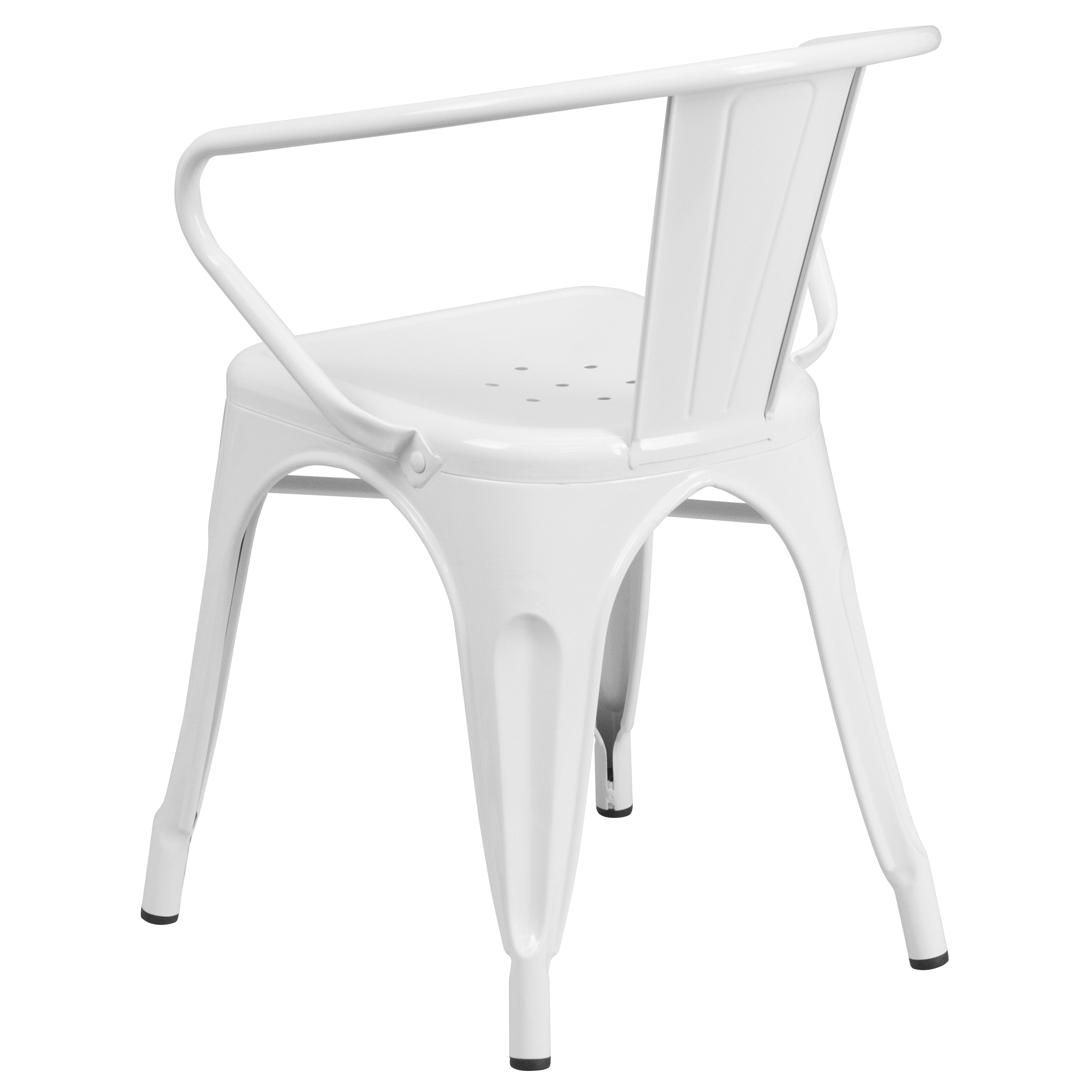 Owen Commercial Grade 23.75" Square White Metal Indoor-Outdoor Table Set with 2 Arm Chairs
