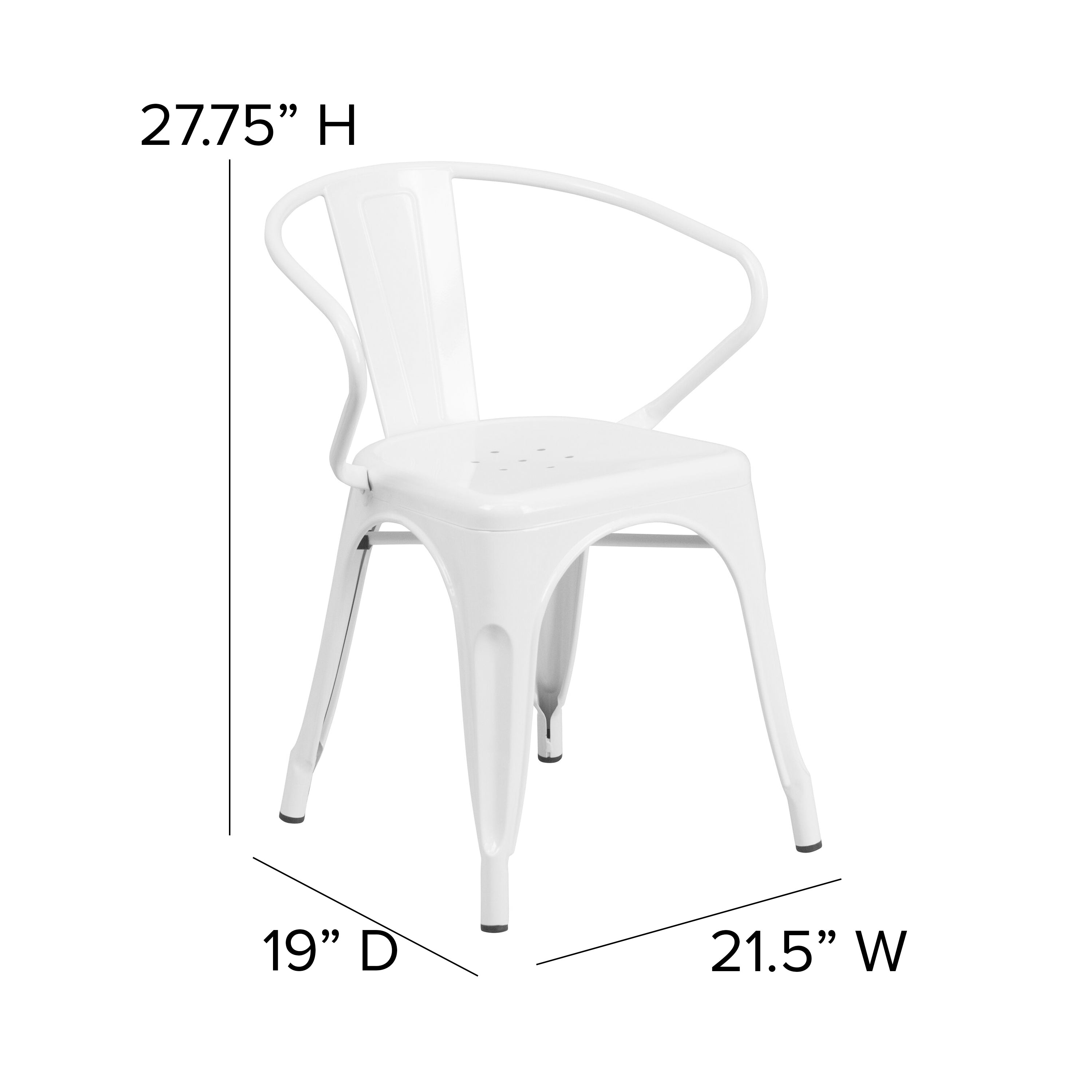 Owen Commercial Grade 23.75" Square White Metal Indoor-Outdoor Table Set with 2 Arm Chairs