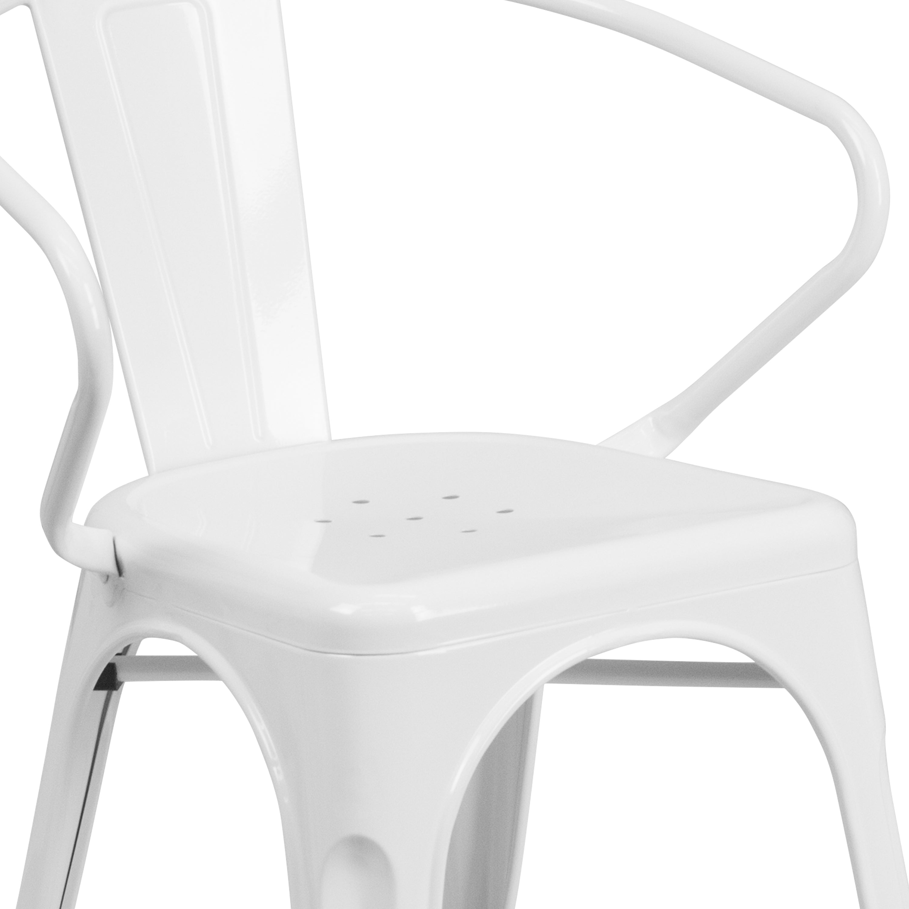 Luna Commercial Grade White Metal Indoor-Outdoor Chair with Arms