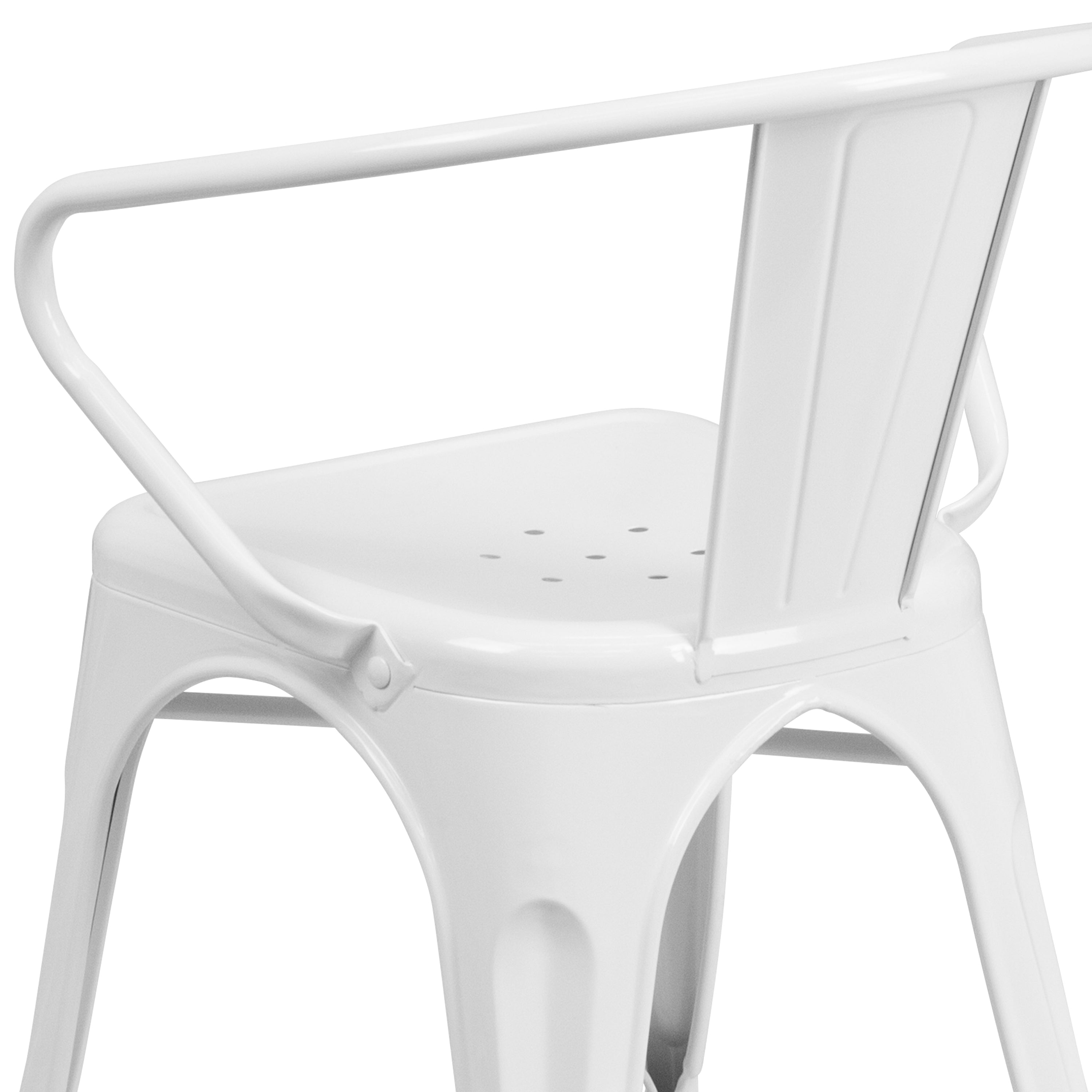 Luna Commercial Grade White Metal Indoor-Outdoor Chair with Arms