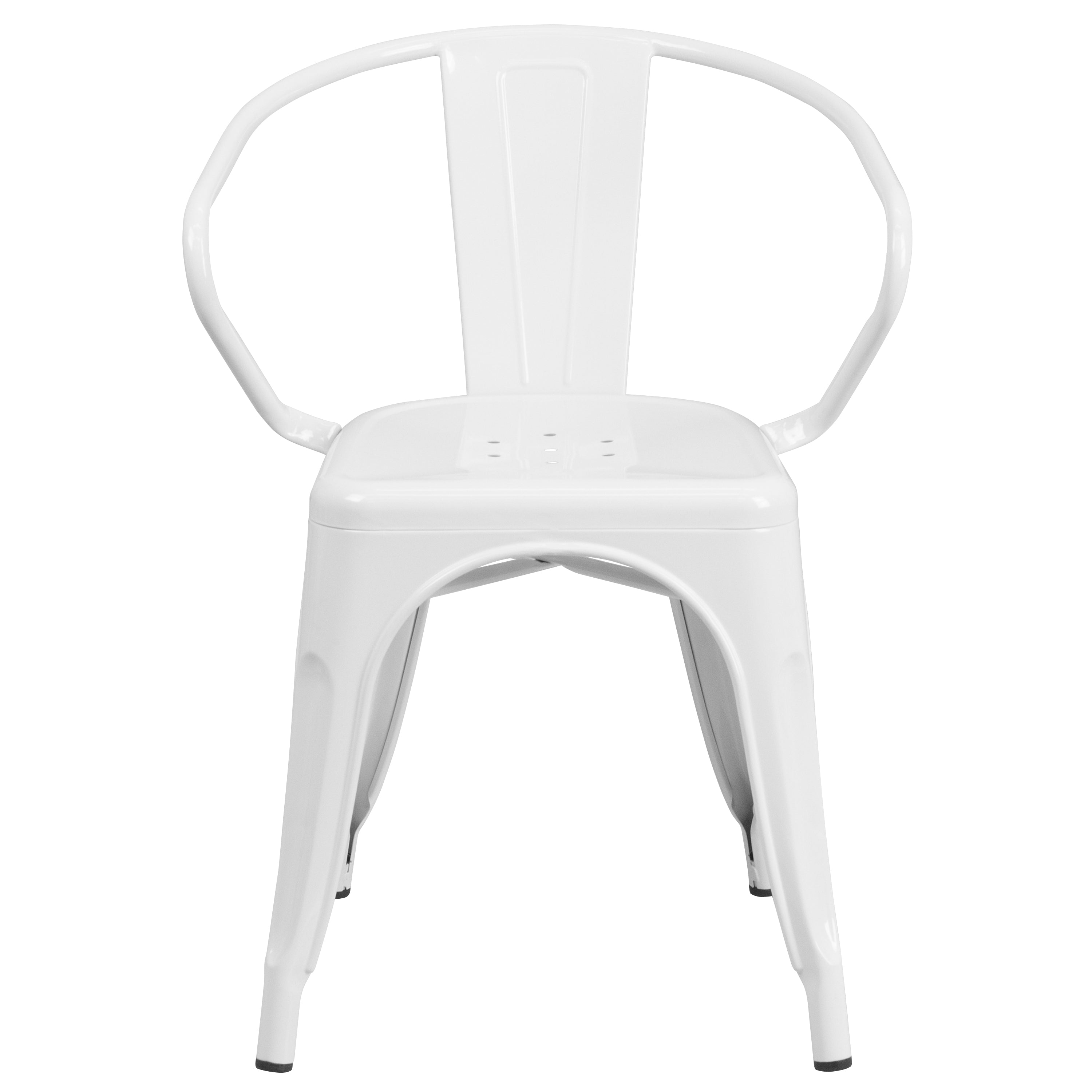 Luna Commercial Grade White Metal Indoor-Outdoor Chair with Arms