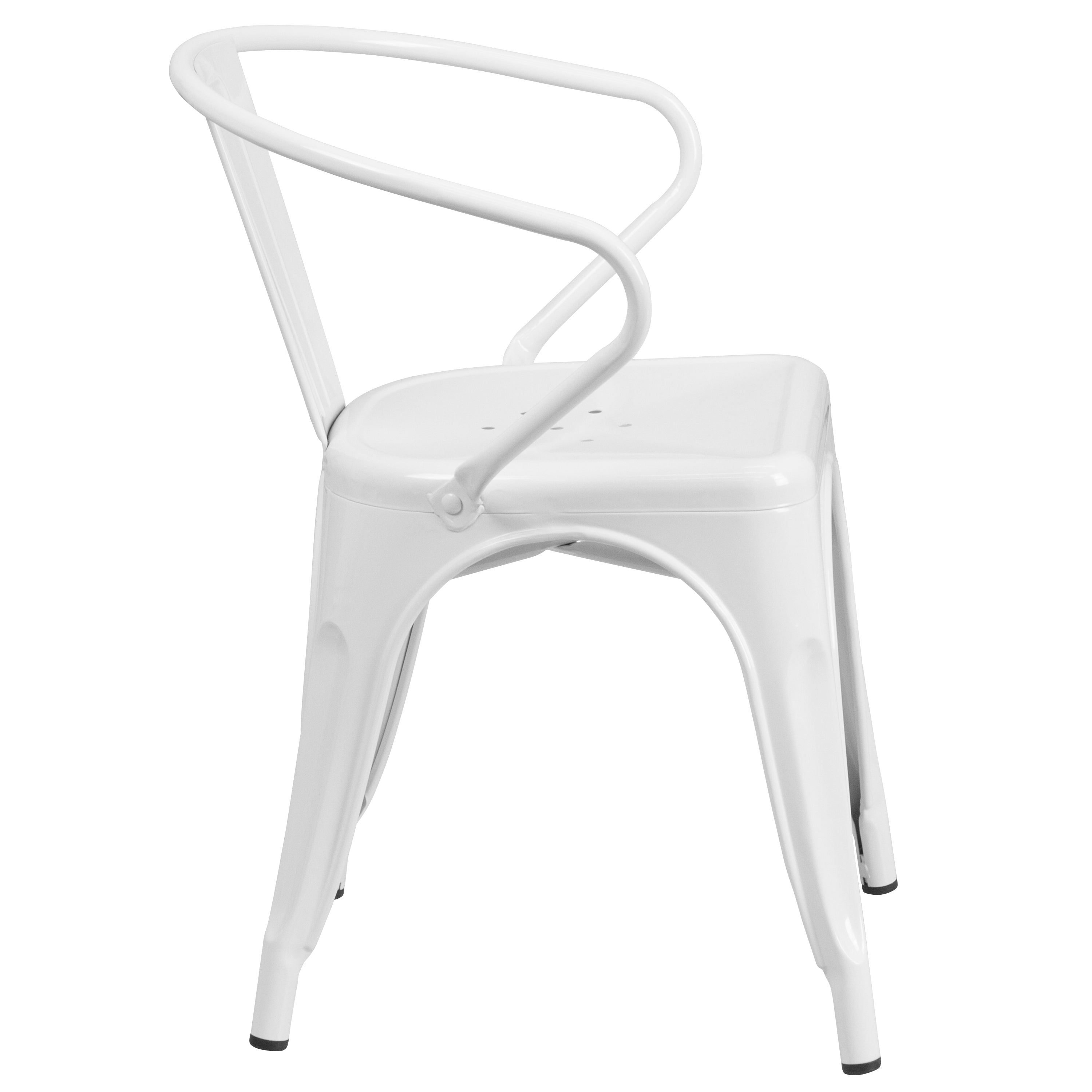 Owen Commercial Grade 23.75" Square White Metal Indoor-Outdoor Table Set with 2 Arm Chairs