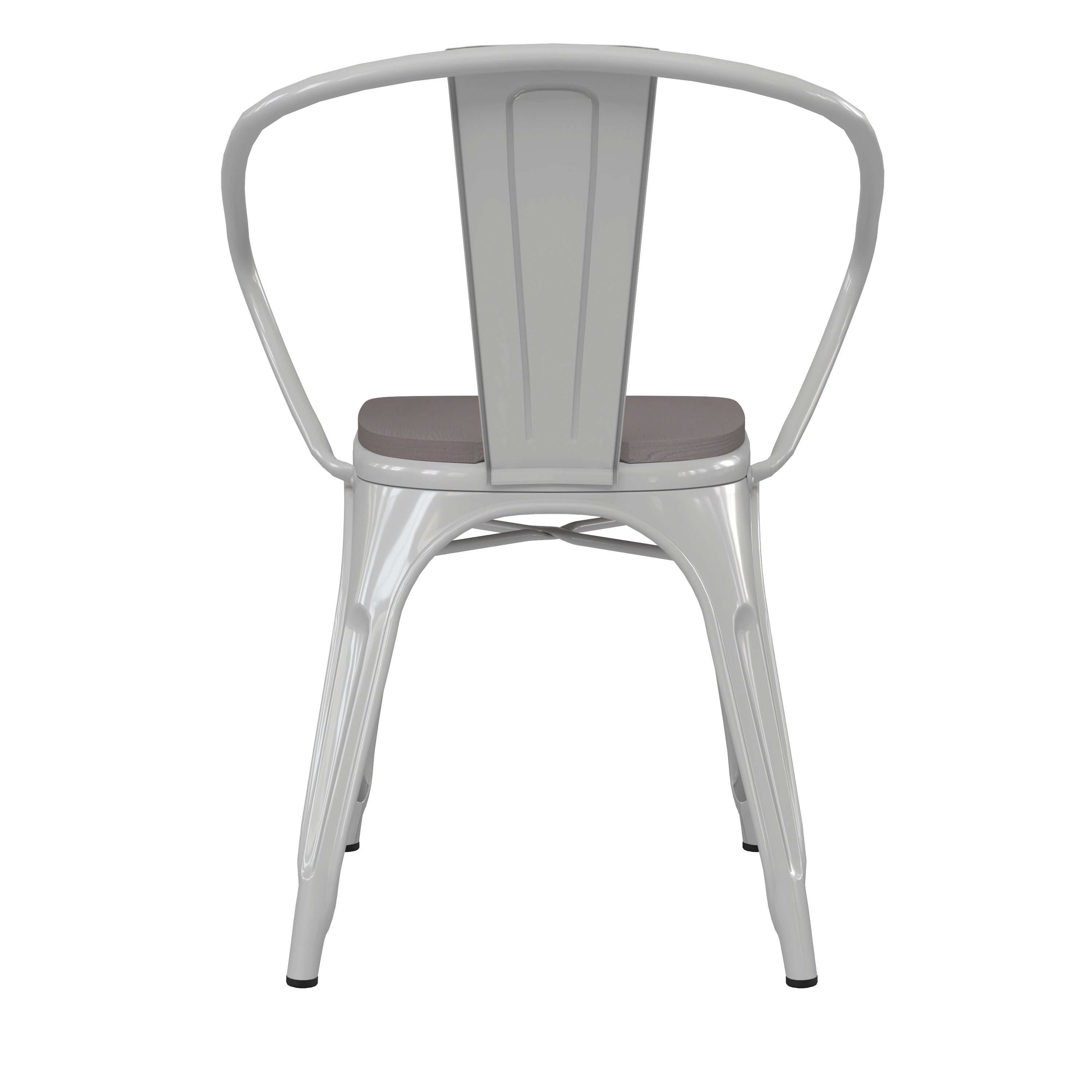 Luna Commercial Grade White Metal Indoor-Outdoor Chair with Arms with Gray Poly Resin Wood Seat