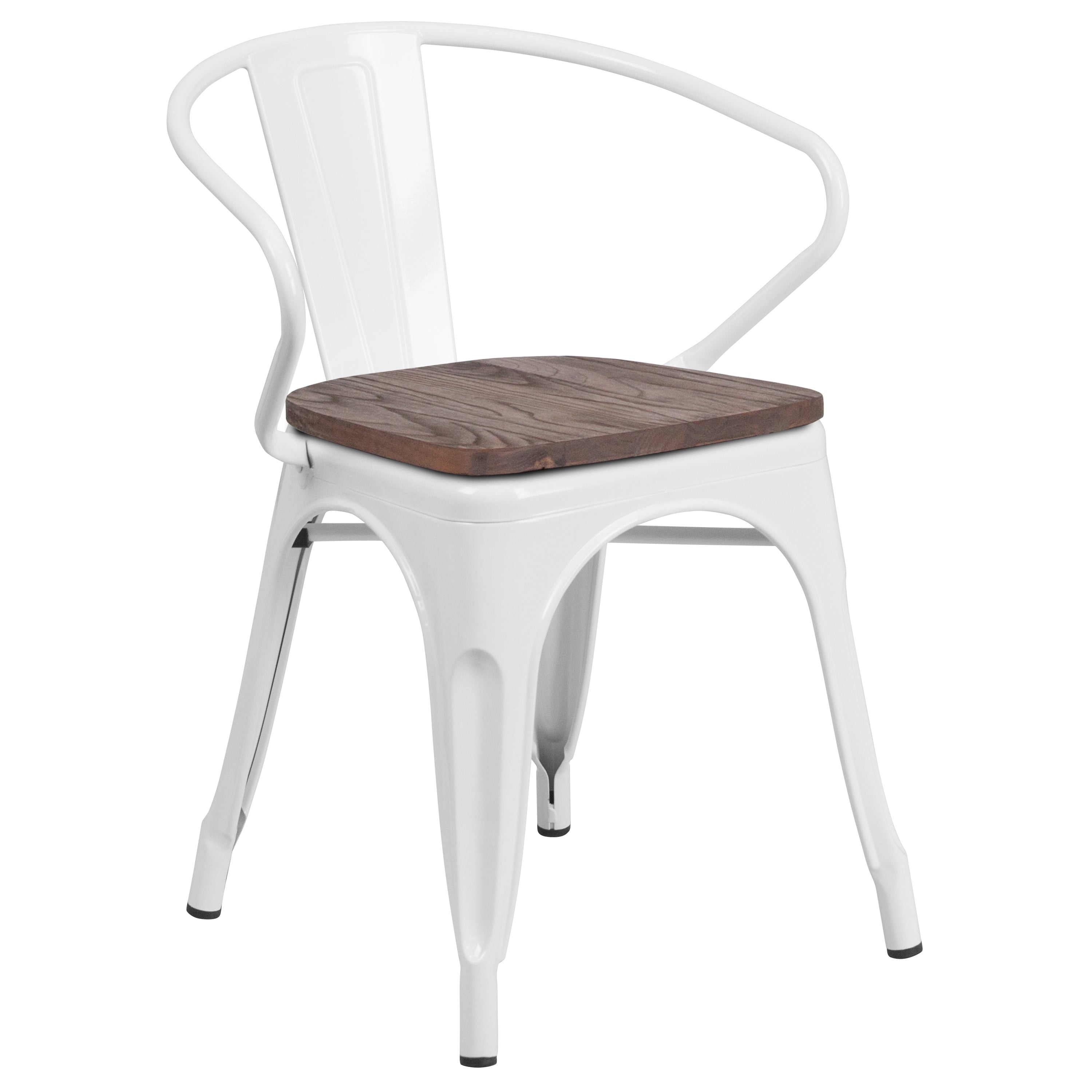 Luna White Metal Chair with Wood Seat and Arms