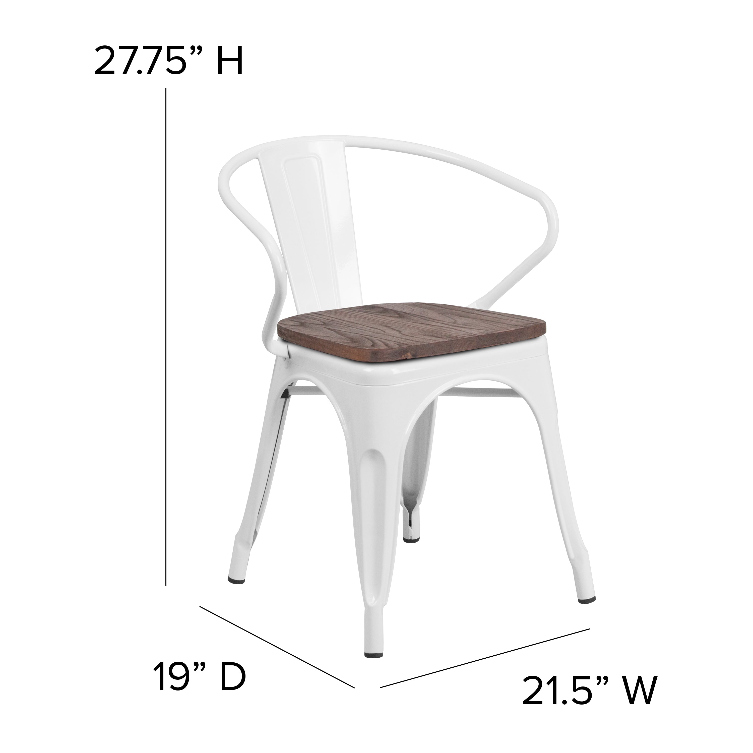 Luna White Metal Chair with Wood Seat and Arms