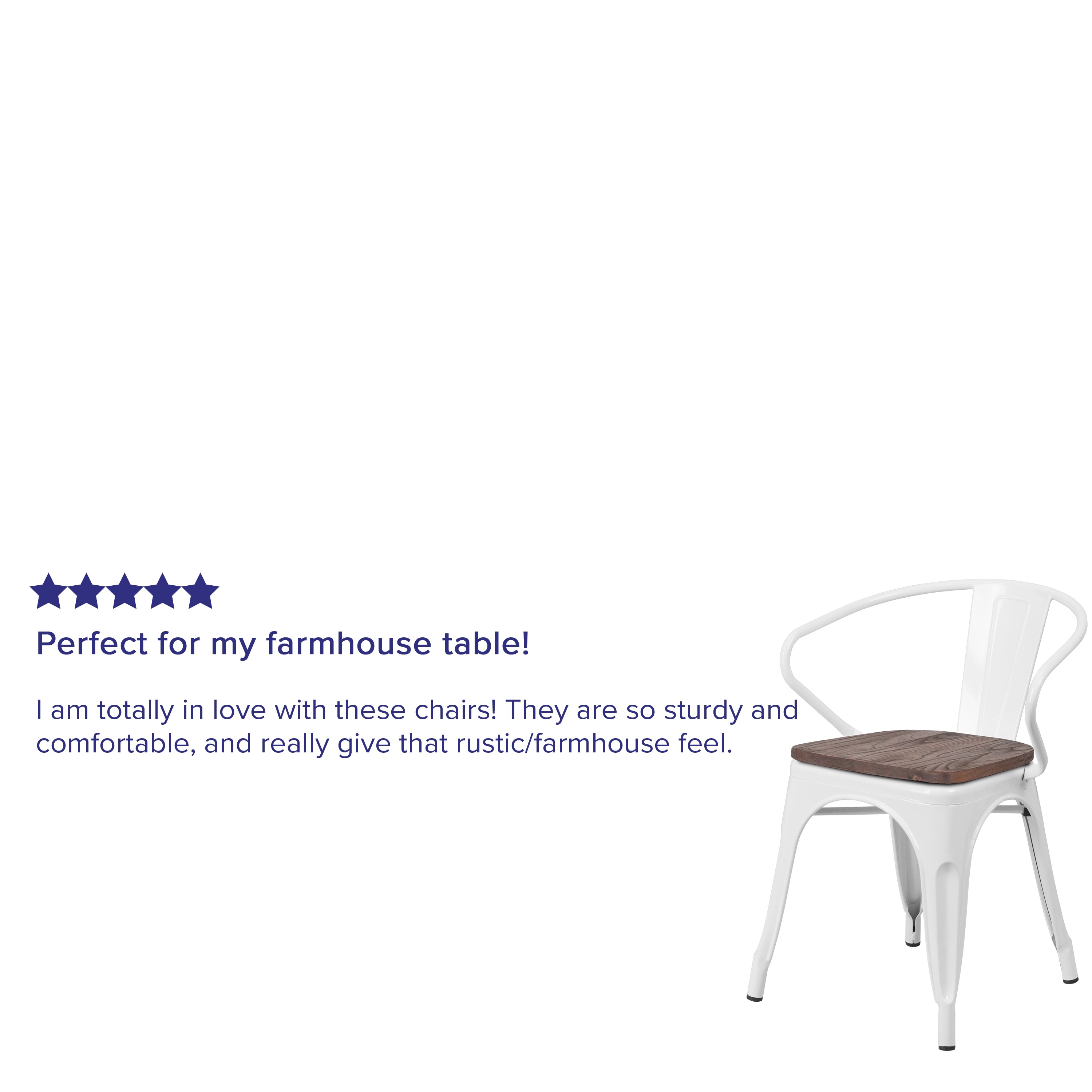 Luna White Metal Chair with Wood Seat and Arms