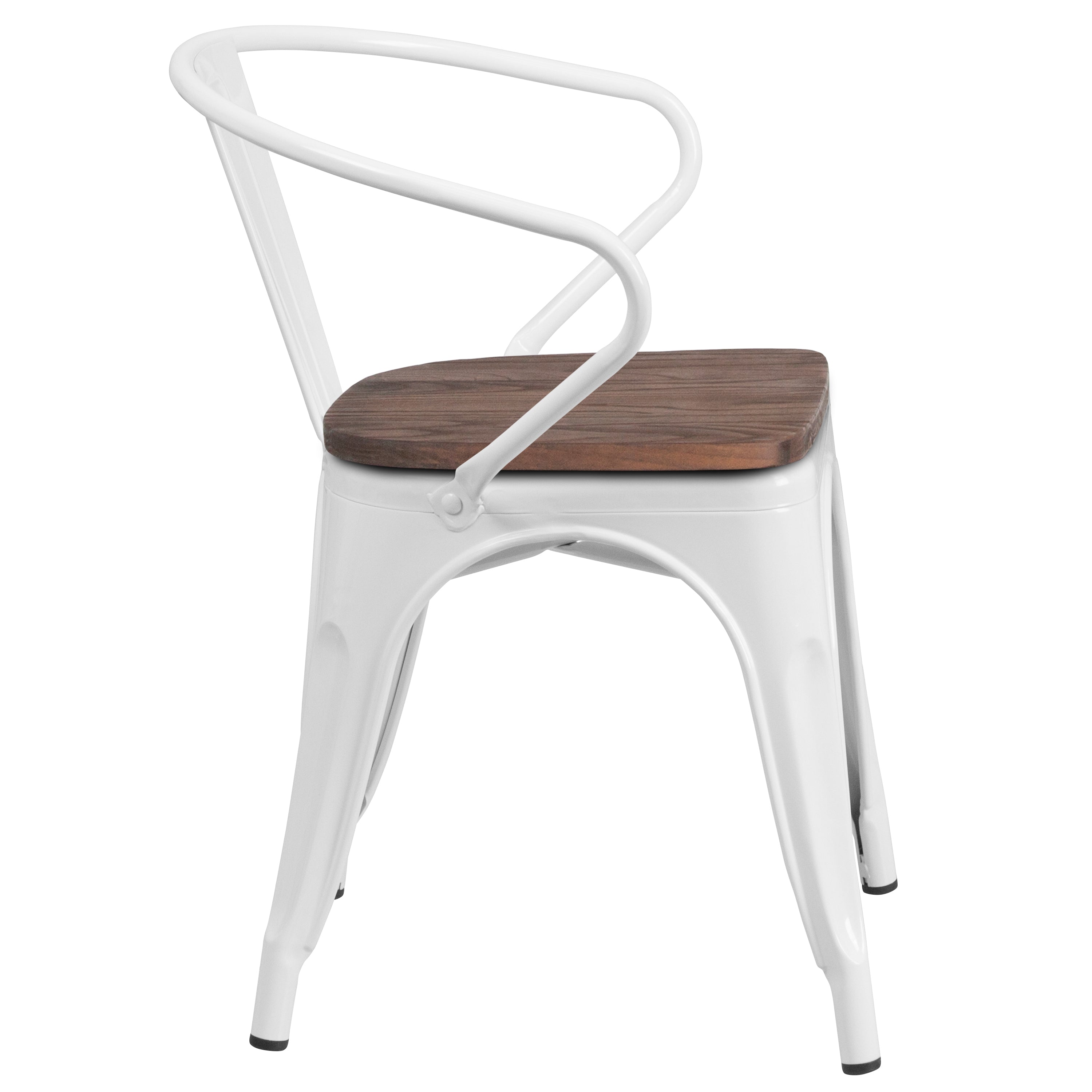 Luna White Metal Chair with Wood Seat and Arms