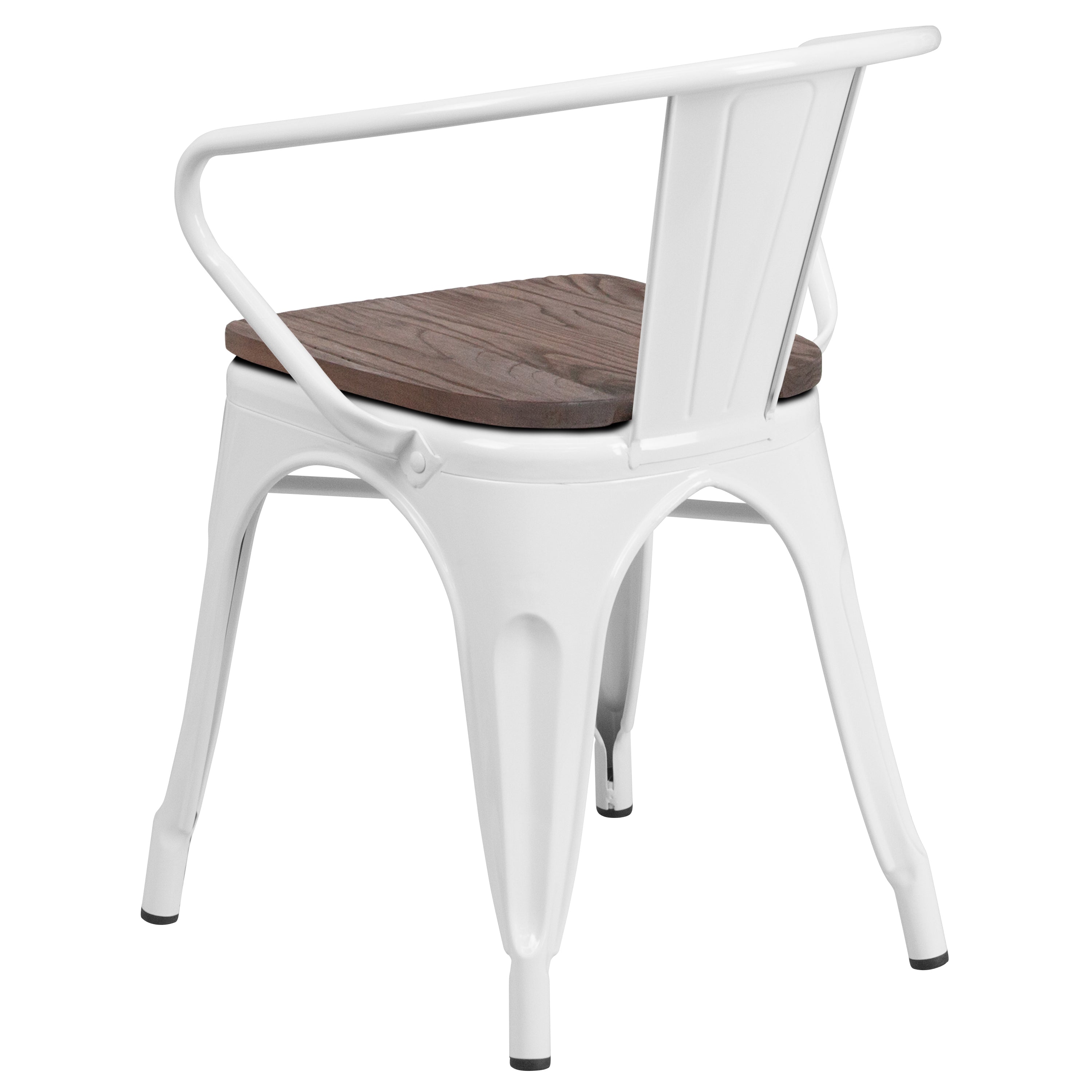 Luna White Metal Chair with Wood Seat and Arms