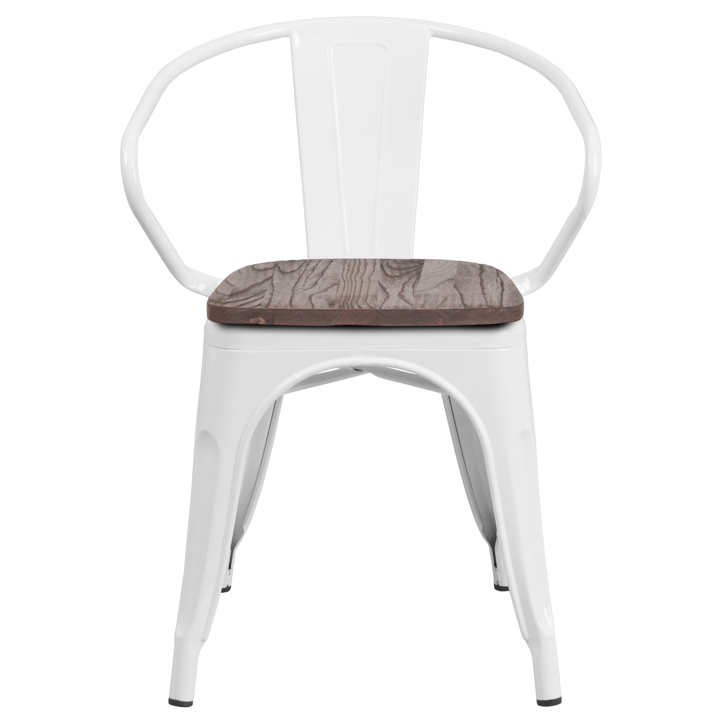 Luna White Metal Chair with Wood Seat and Arms