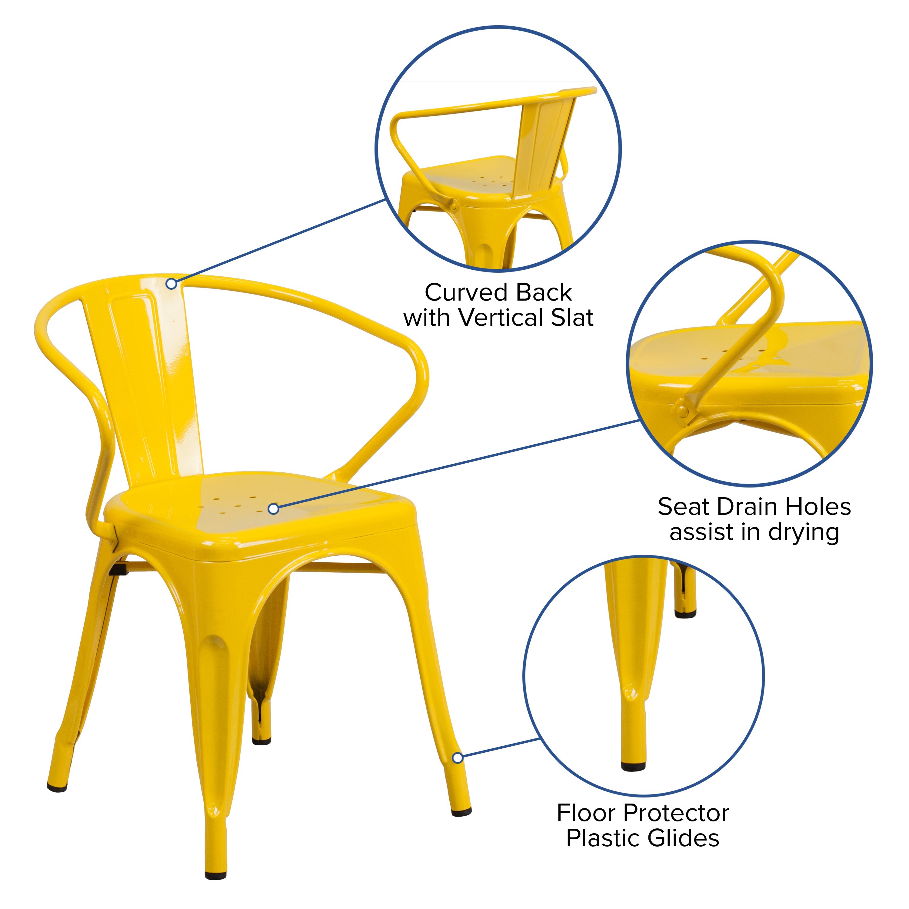Luna Commercial Grade Yellow Metal Indoor-Outdoor Chair with Arms